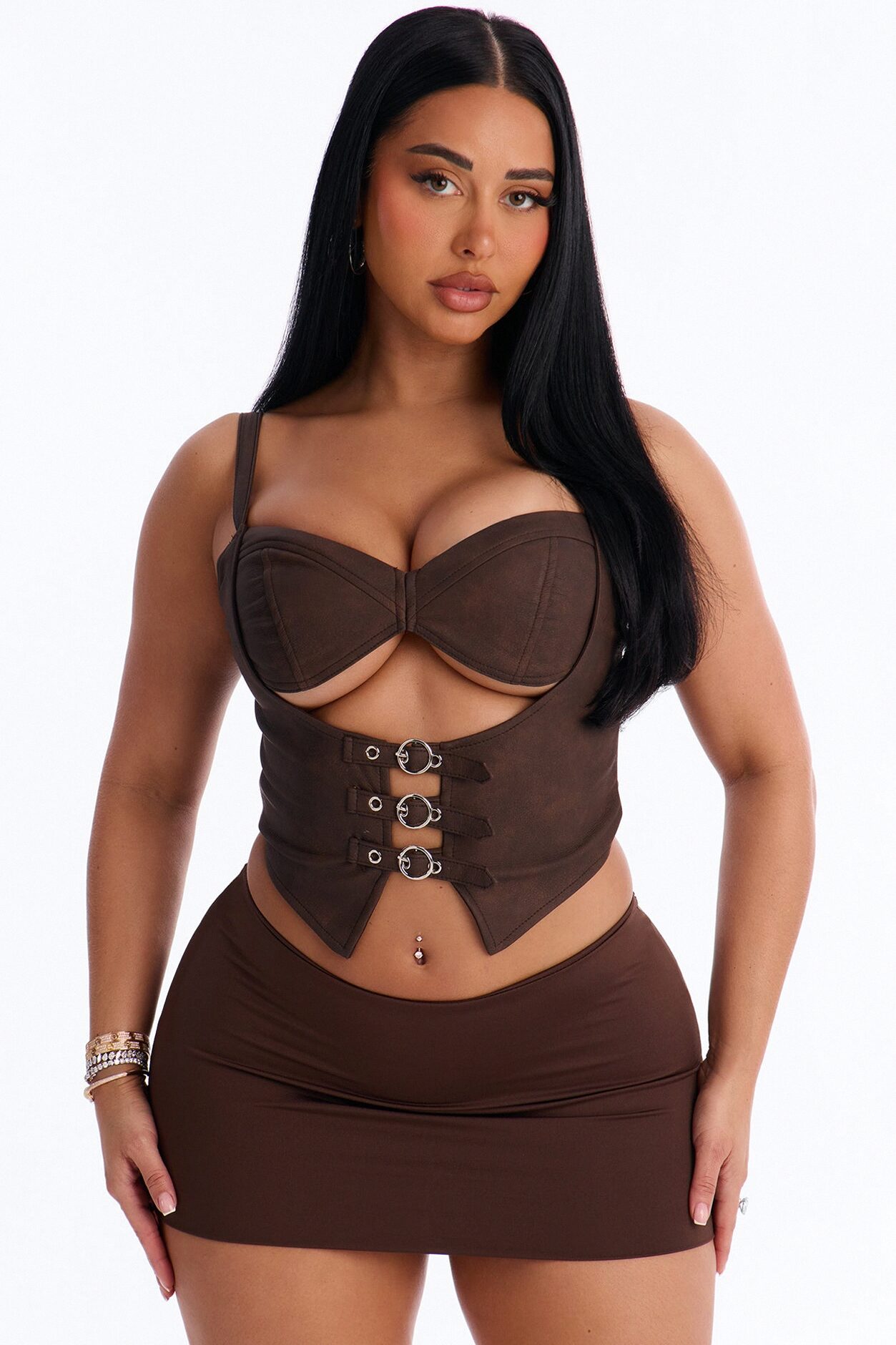 Dressed To Distract Belted Faux Leather Corset - Brown