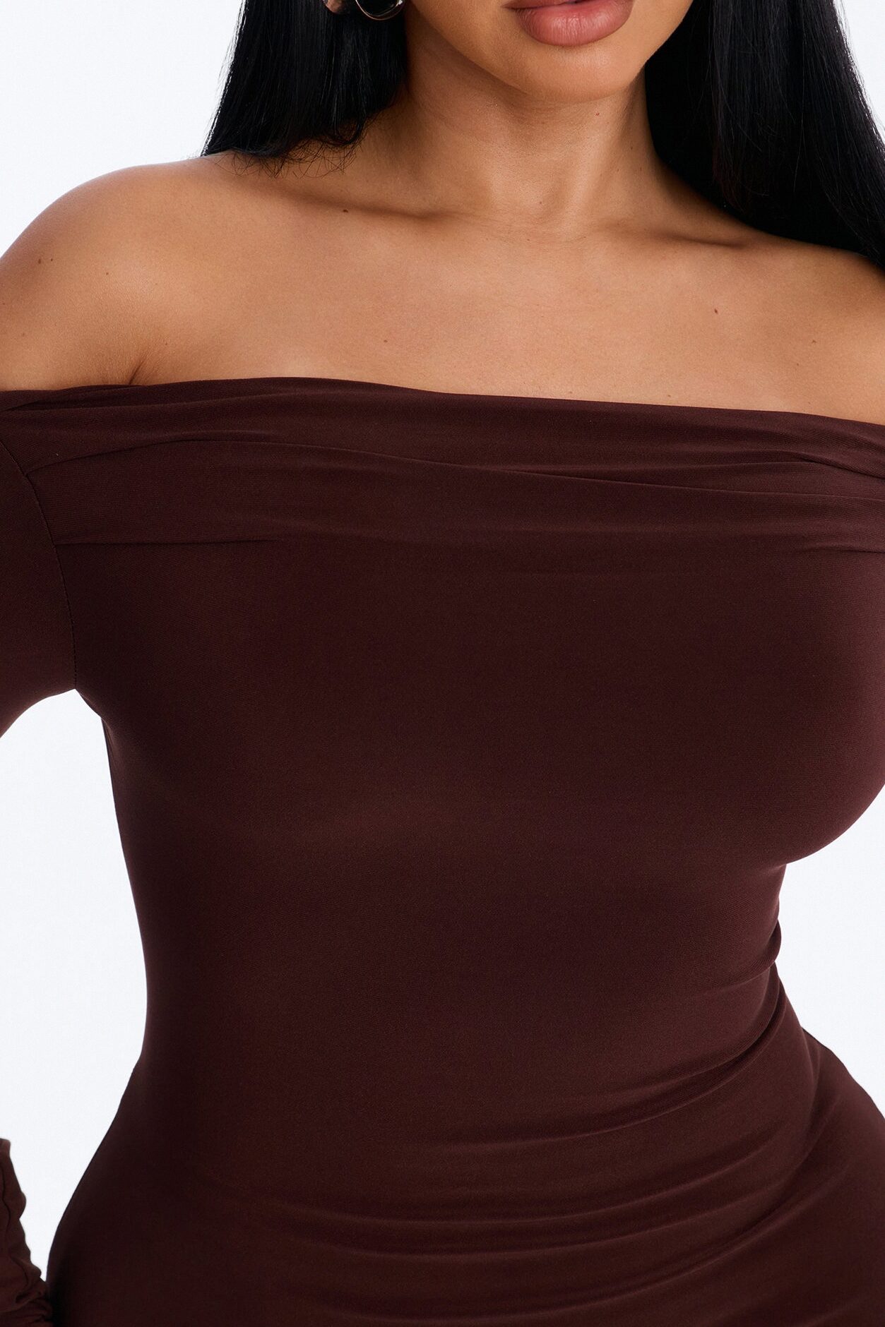 Delia Off Shoulder Midi Dress - Chocolate