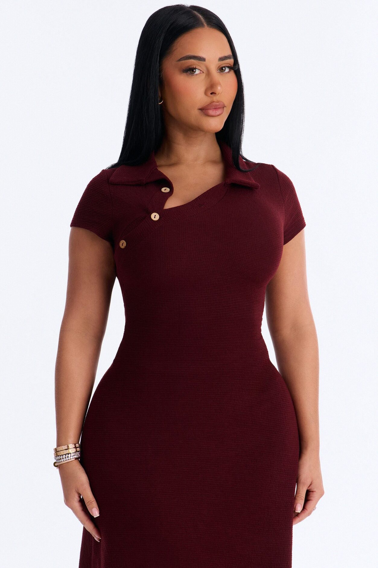 Drew Collar Sweater Midi Dress - Burgundy