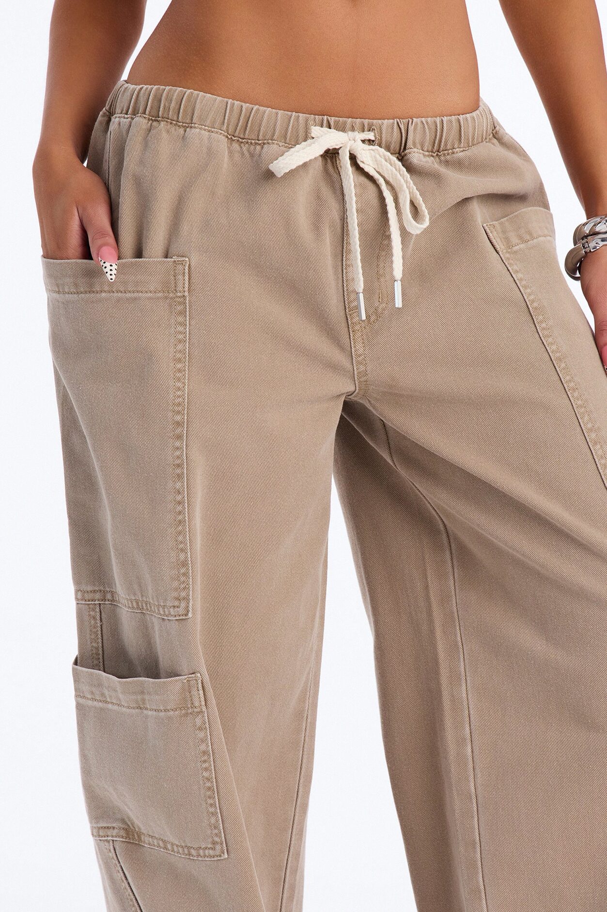 Island Time Tie Waist Jeans - Khaki