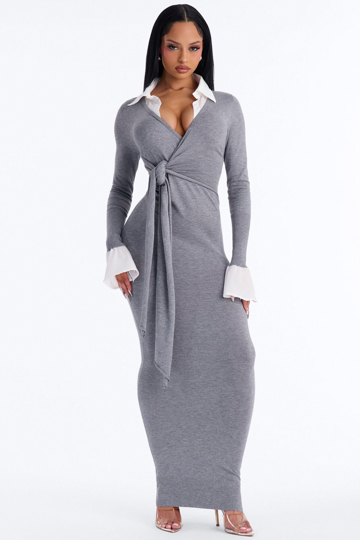 Switch It Up Sweater Maxi Dress - Charcoal/combo