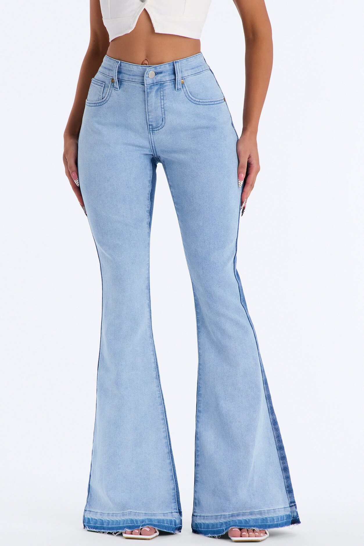 She's A Gemini Two Tone Bell Bottom Jeans - Medium Wash