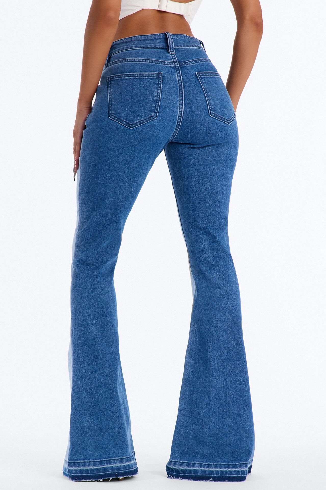 She's A Gemini Two Tone Bell Bottom Jeans - Medium Wash
