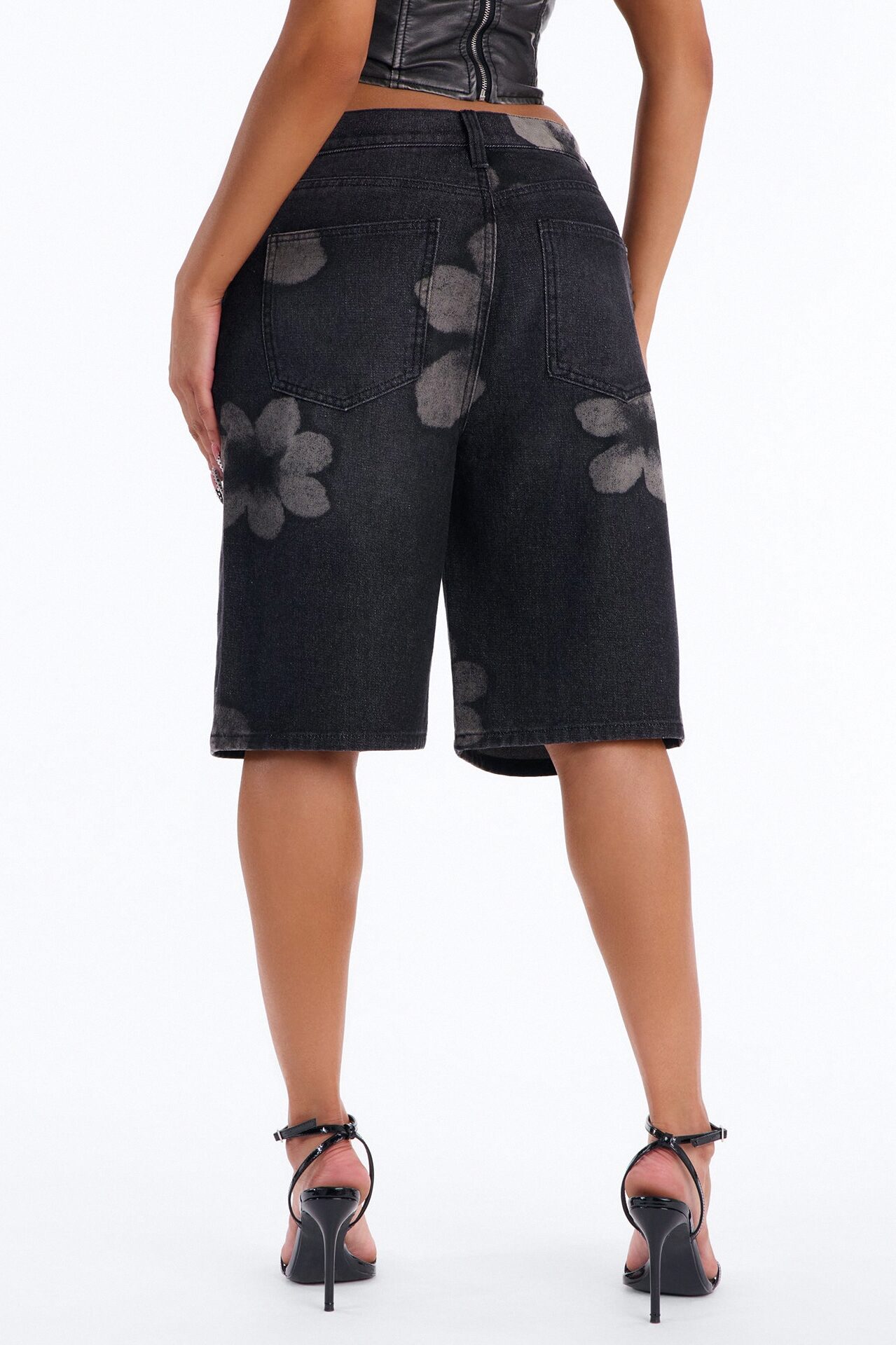 Born To Bloom Crossover Denim Jorts - Black Wash