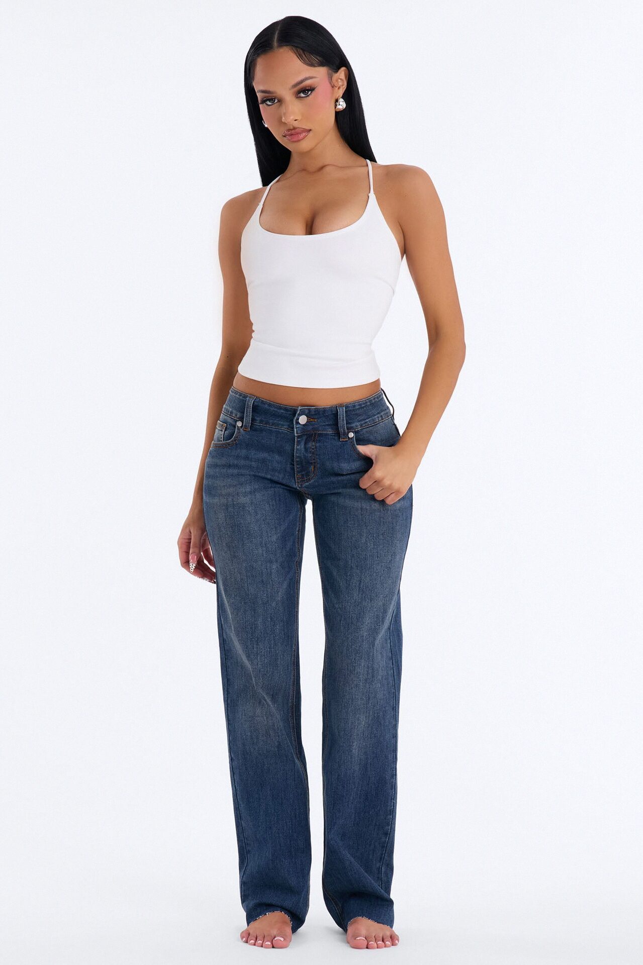 Carlisle Low Rise Straight Leg Jeans - Dark Wash