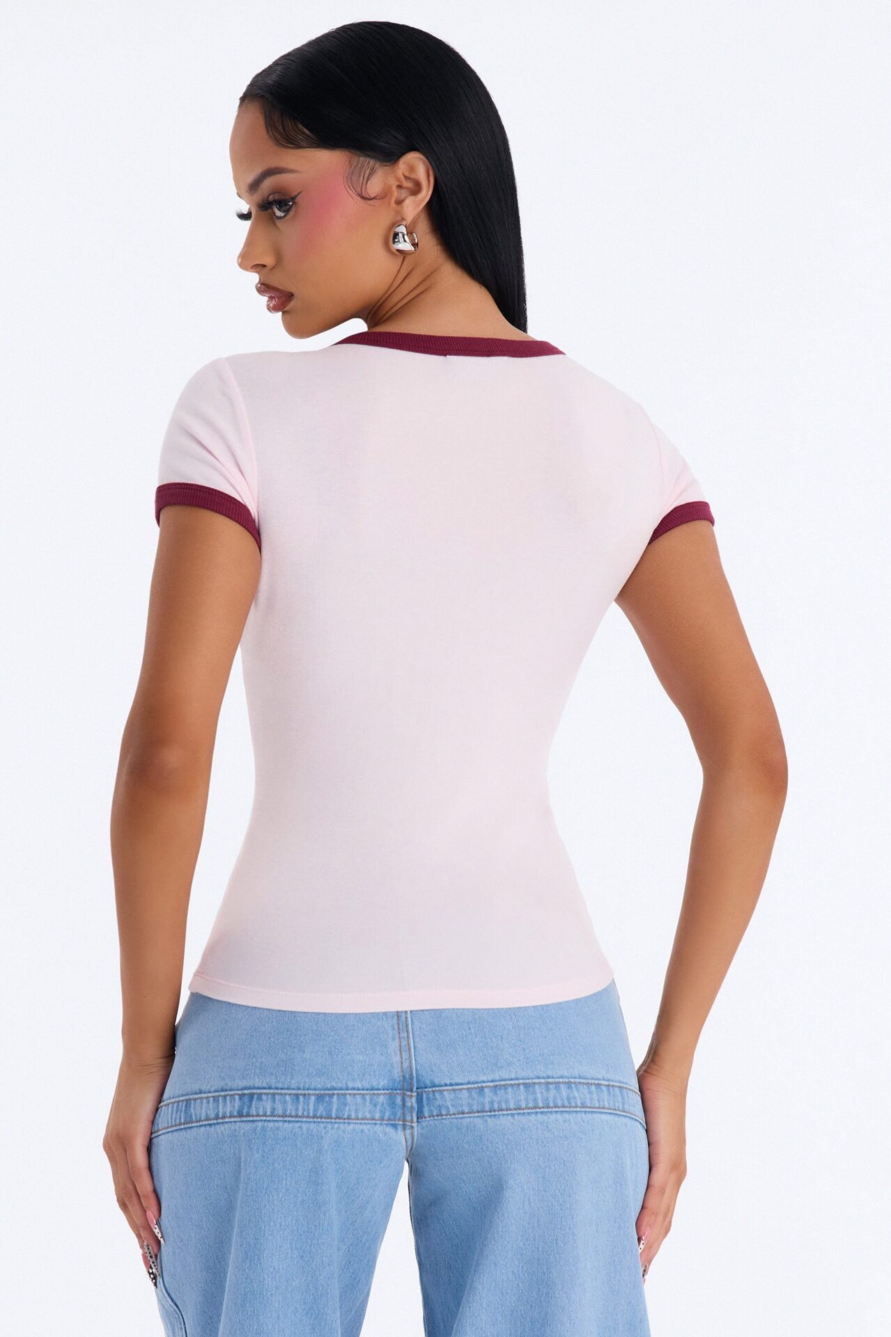 Marissa Crew Neck Contrast Short Sleeve Top - Pink/combo