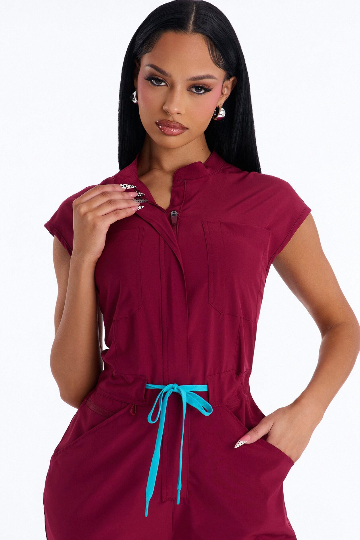 Ready Next Shift Stretch Scrub Jumpsuit - Burgundy