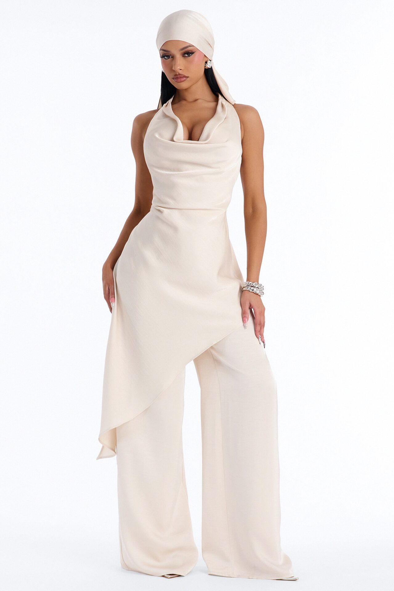 Kalina Cowlneck 2 Piece Jumpsuit Set - Champagne