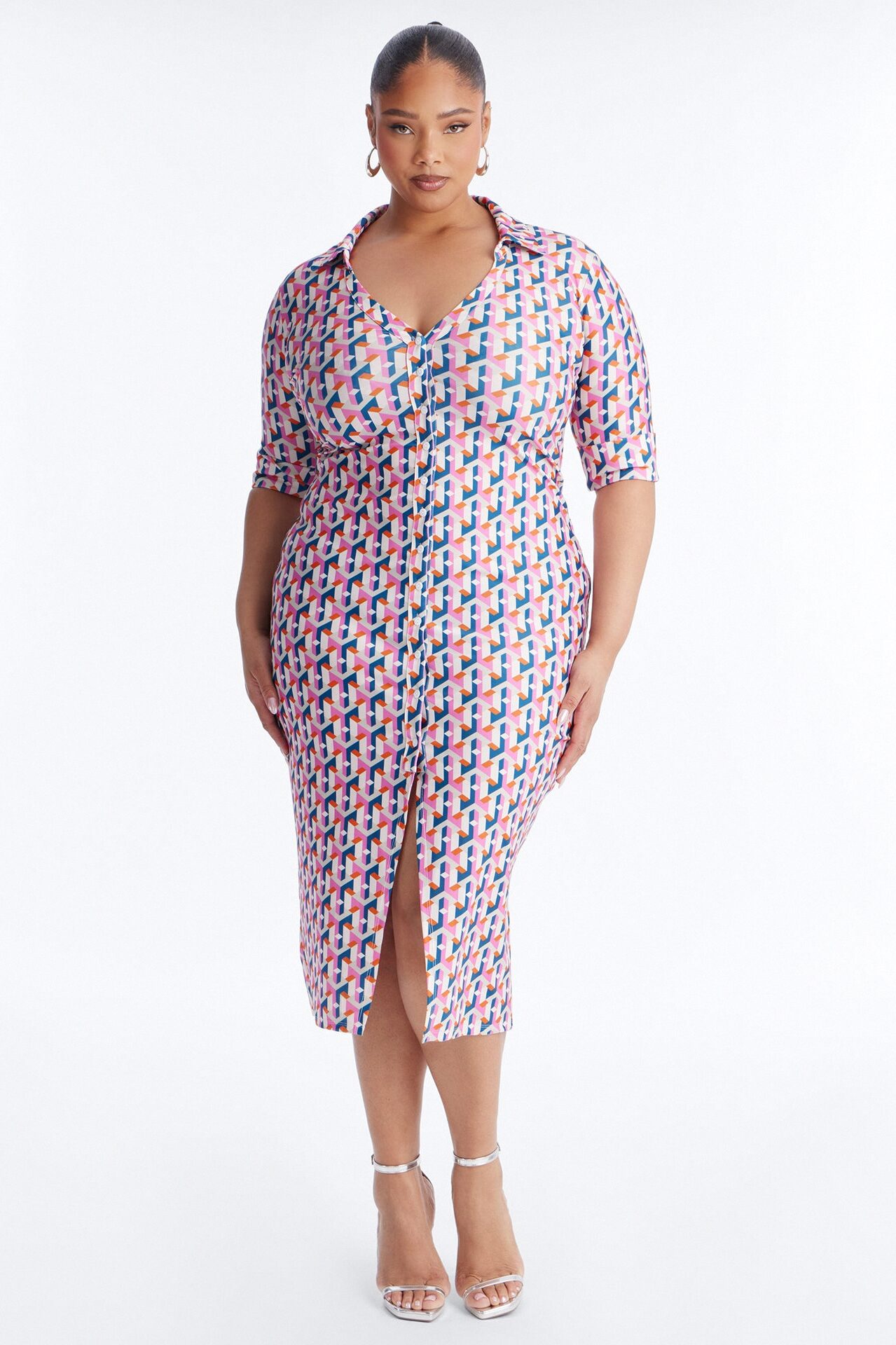 Elise Printed Midi Dress - Pink/combo