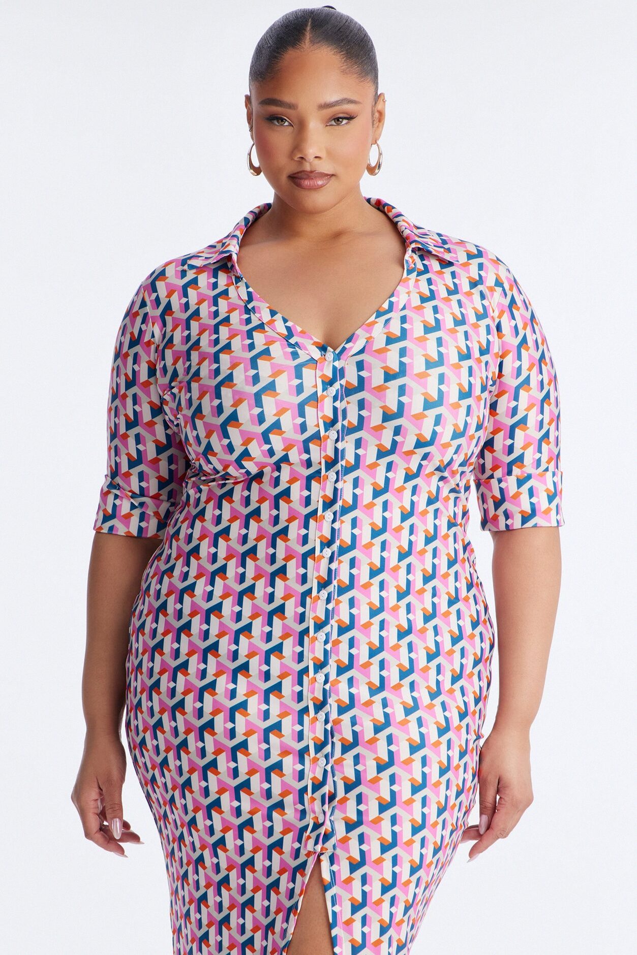 Elise Printed Midi Dress - Pink/combo
