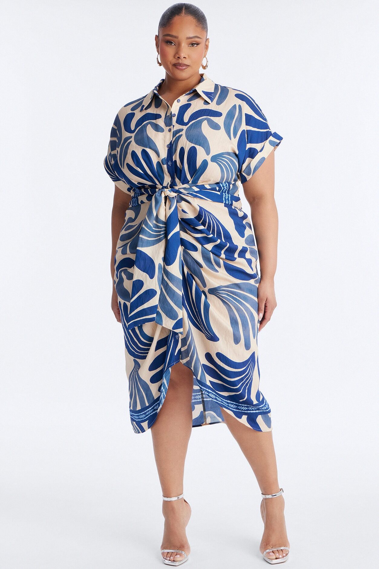 Milani Printed Shirt Midi Dress - White/Blue