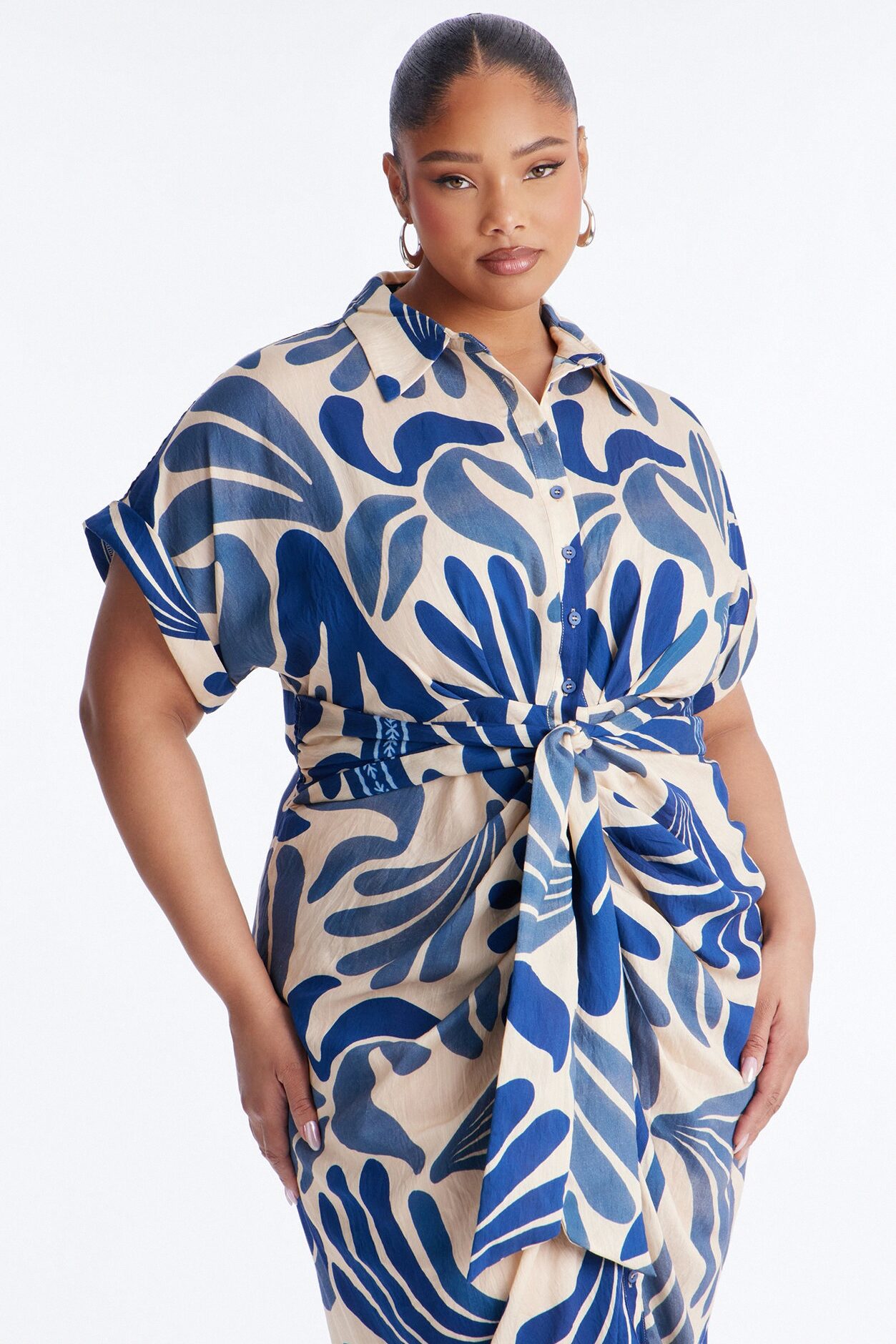 Milani Printed Shirt Midi Dress - White/Blue
