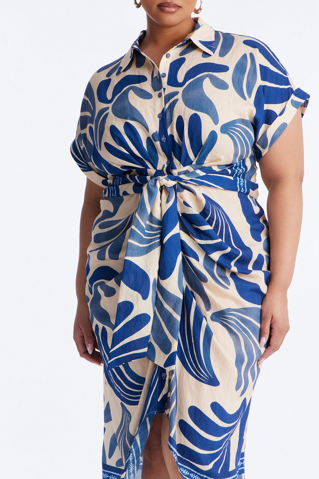 Milani Printed Shirt Midi Dress - White/Blue