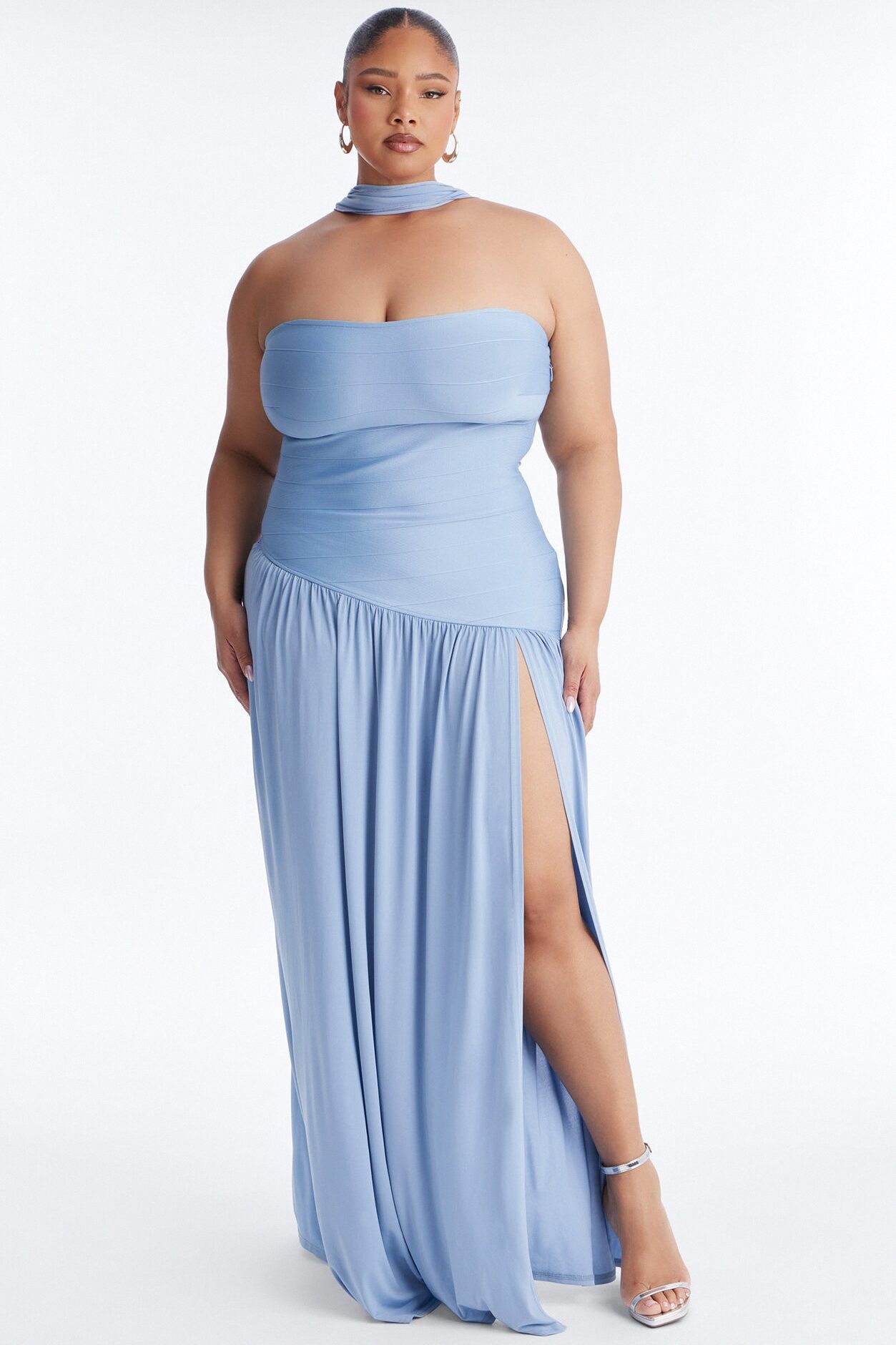 Amelia Drop Waist Bandage Gown - Dusty Blue