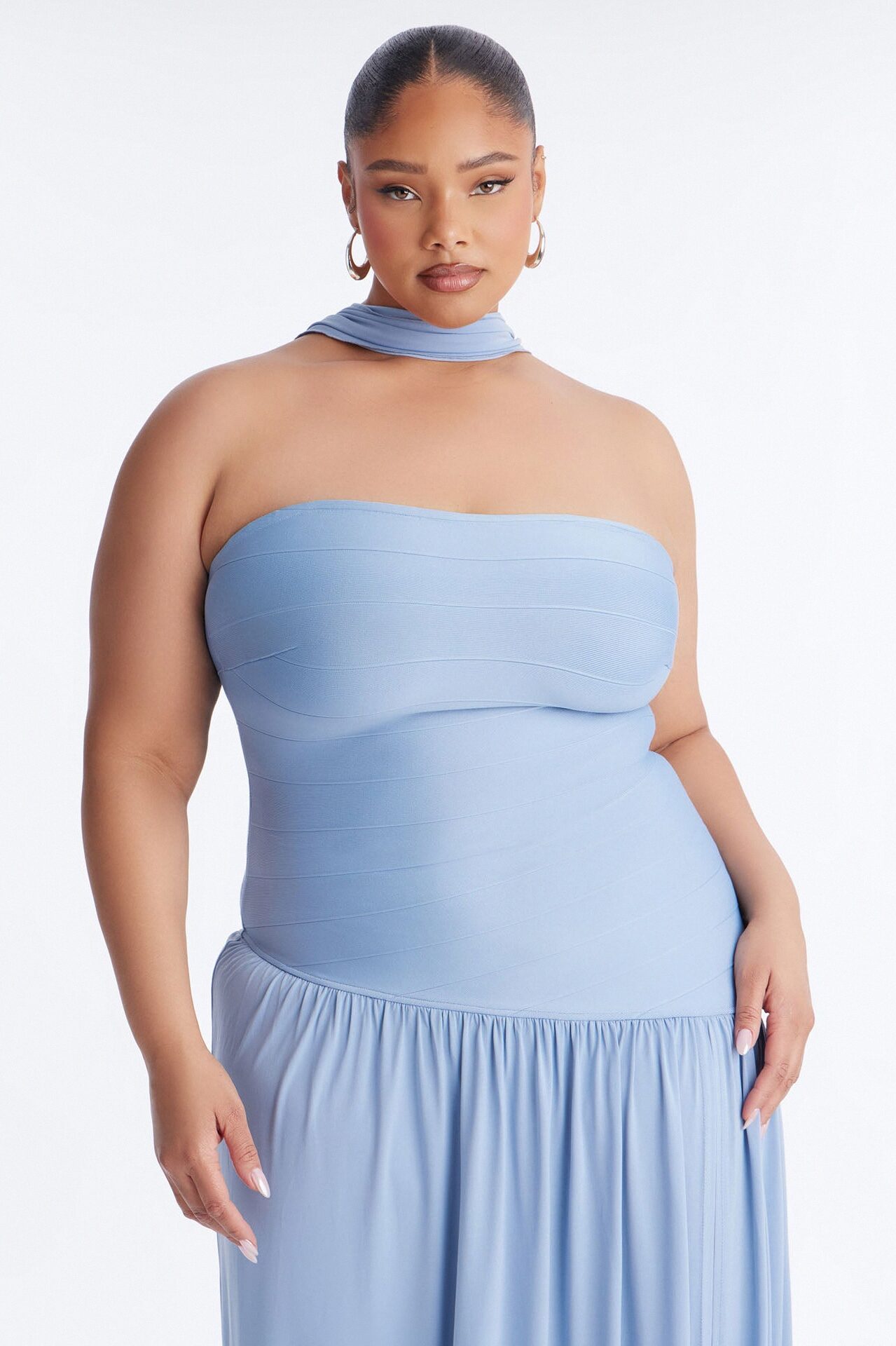 Amelia Drop Waist Bandage Gown - Dusty Blue