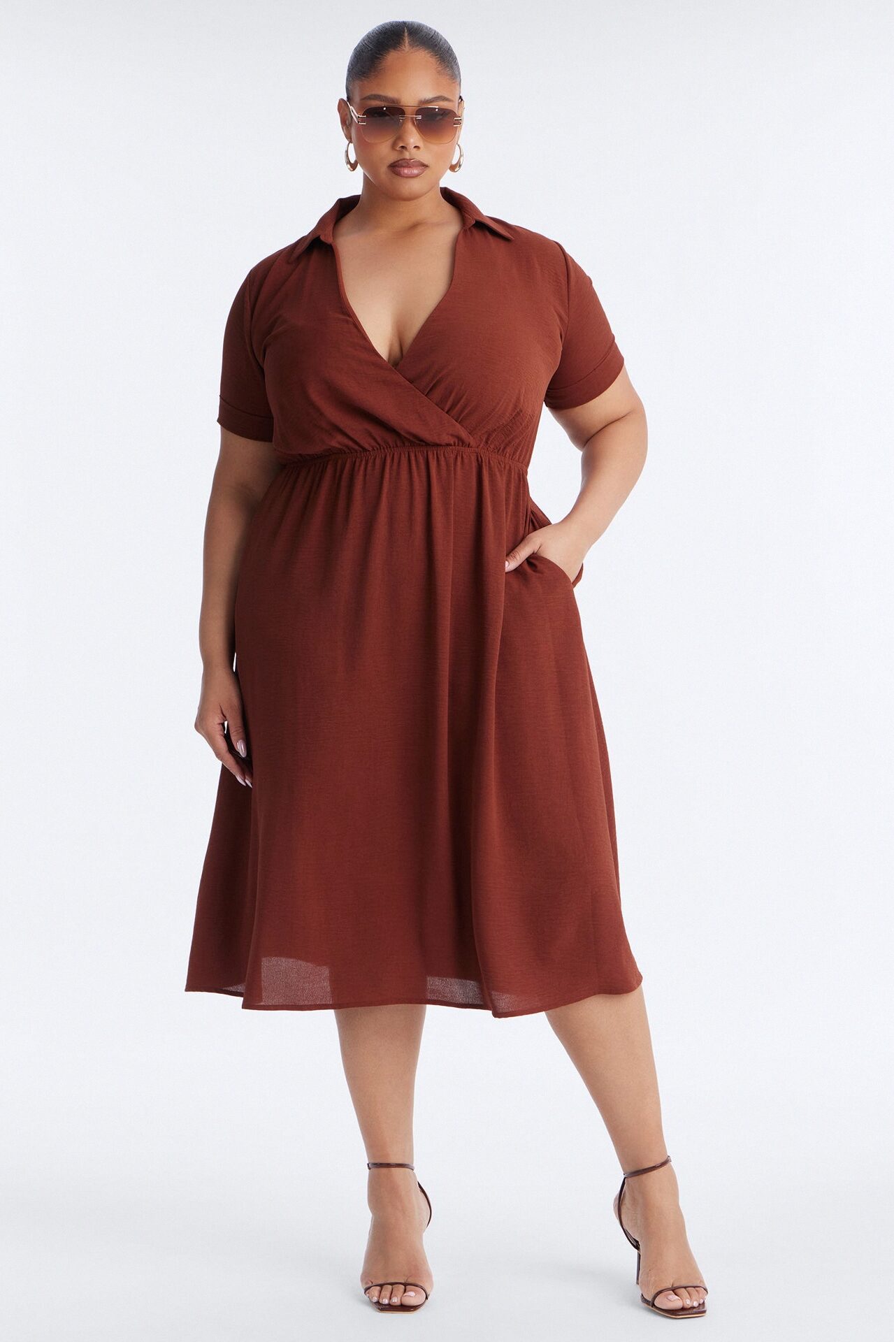 Caroline Cinched Midi Dress - Chocolate