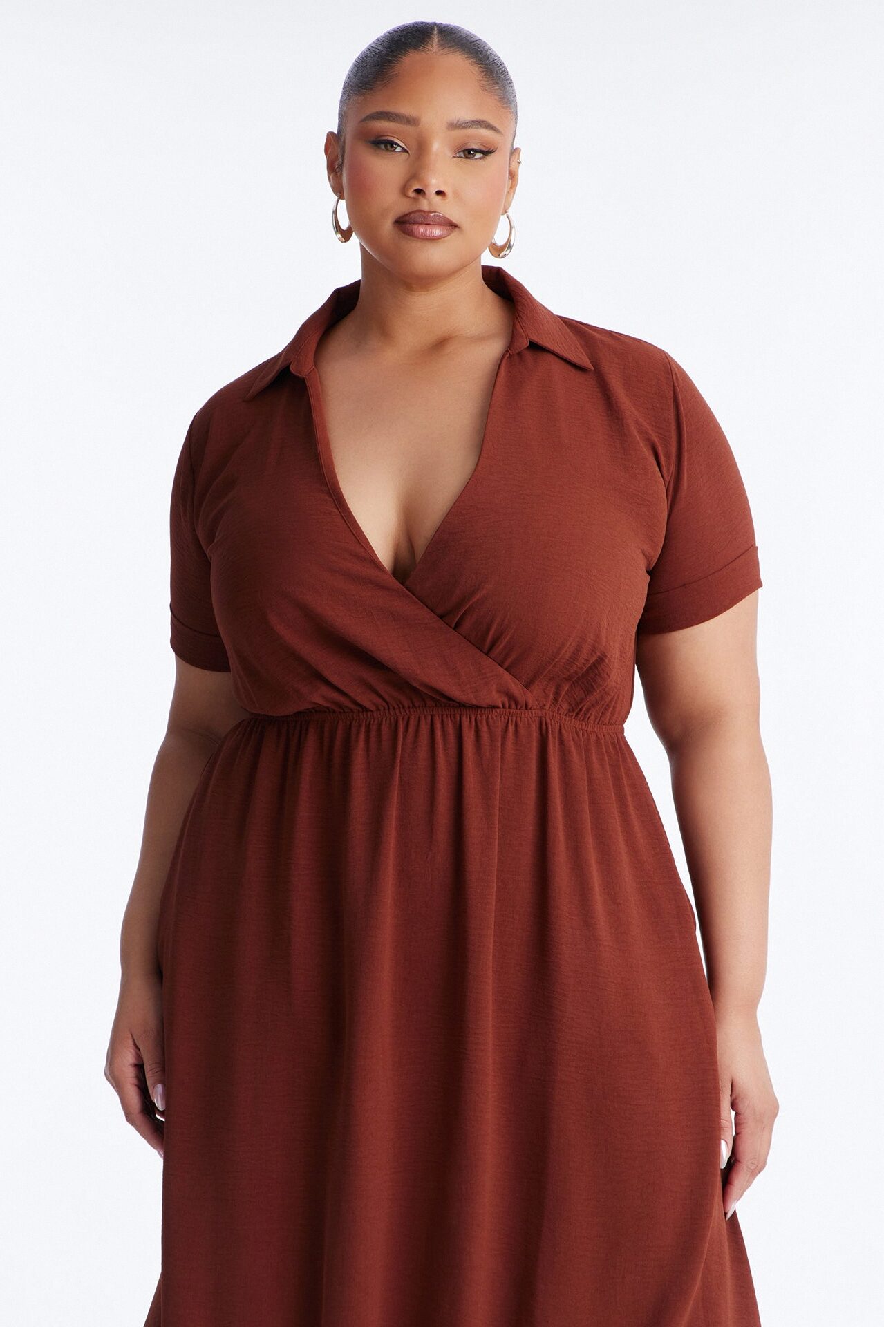 Caroline Cinched Midi Dress - Chocolate