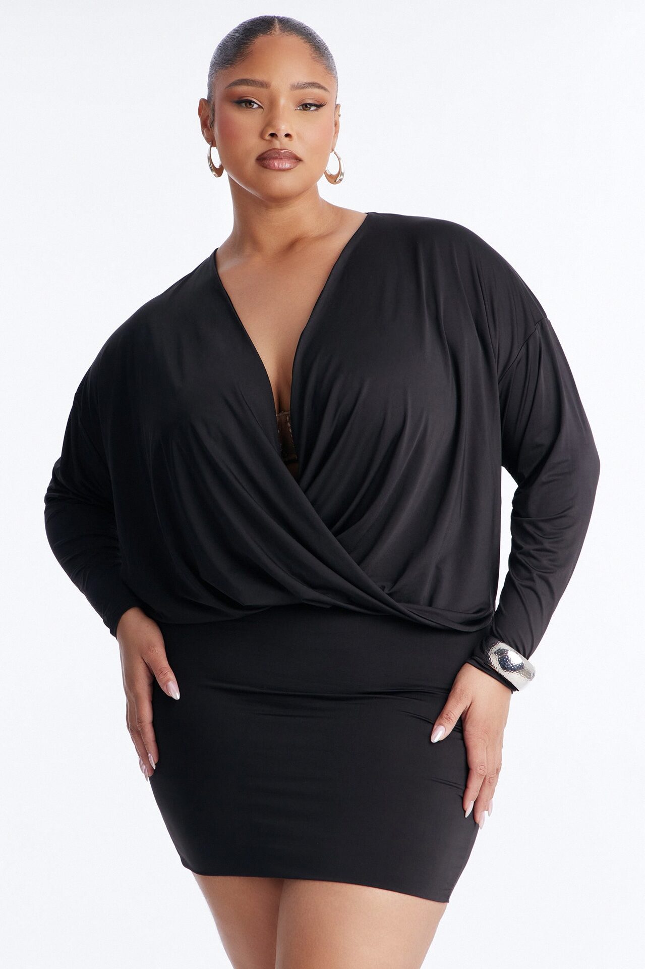 Odette Long Sleeve Mini Dress - Black
