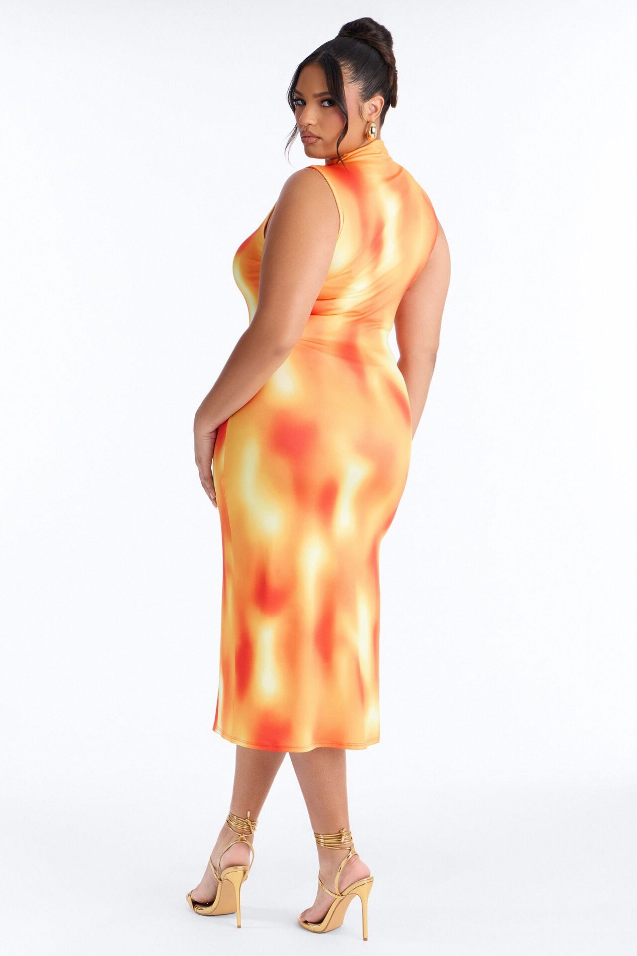 Zuri Tie Die Midi Dress - Orange/combo