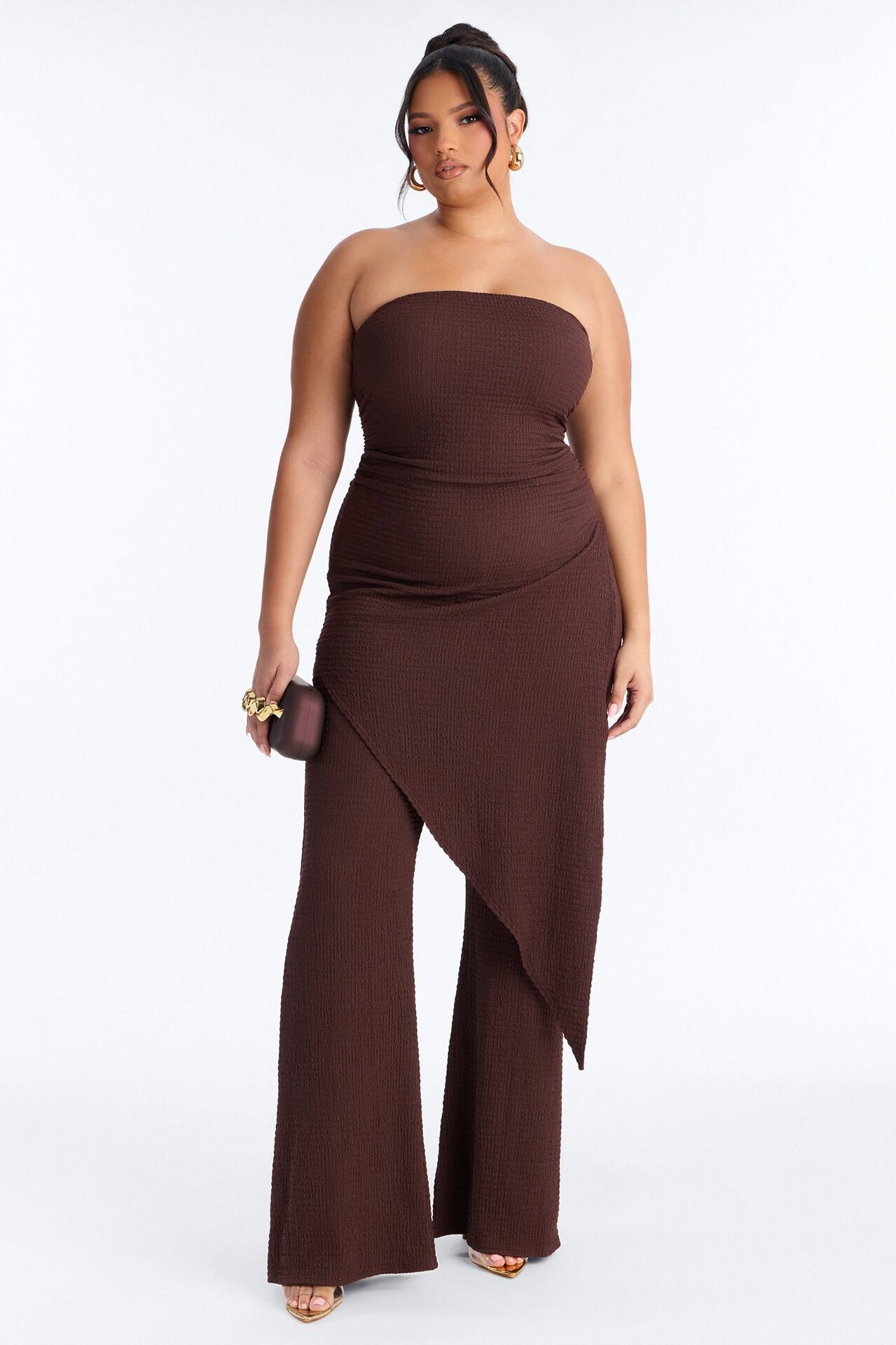 Ari Asymmetrical Strapless Jumpsuit - Chocolate