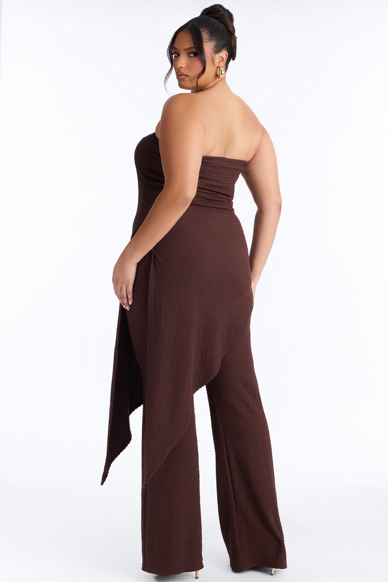 Ari Asymmetrical Strapless Jumpsuit - Chocolate