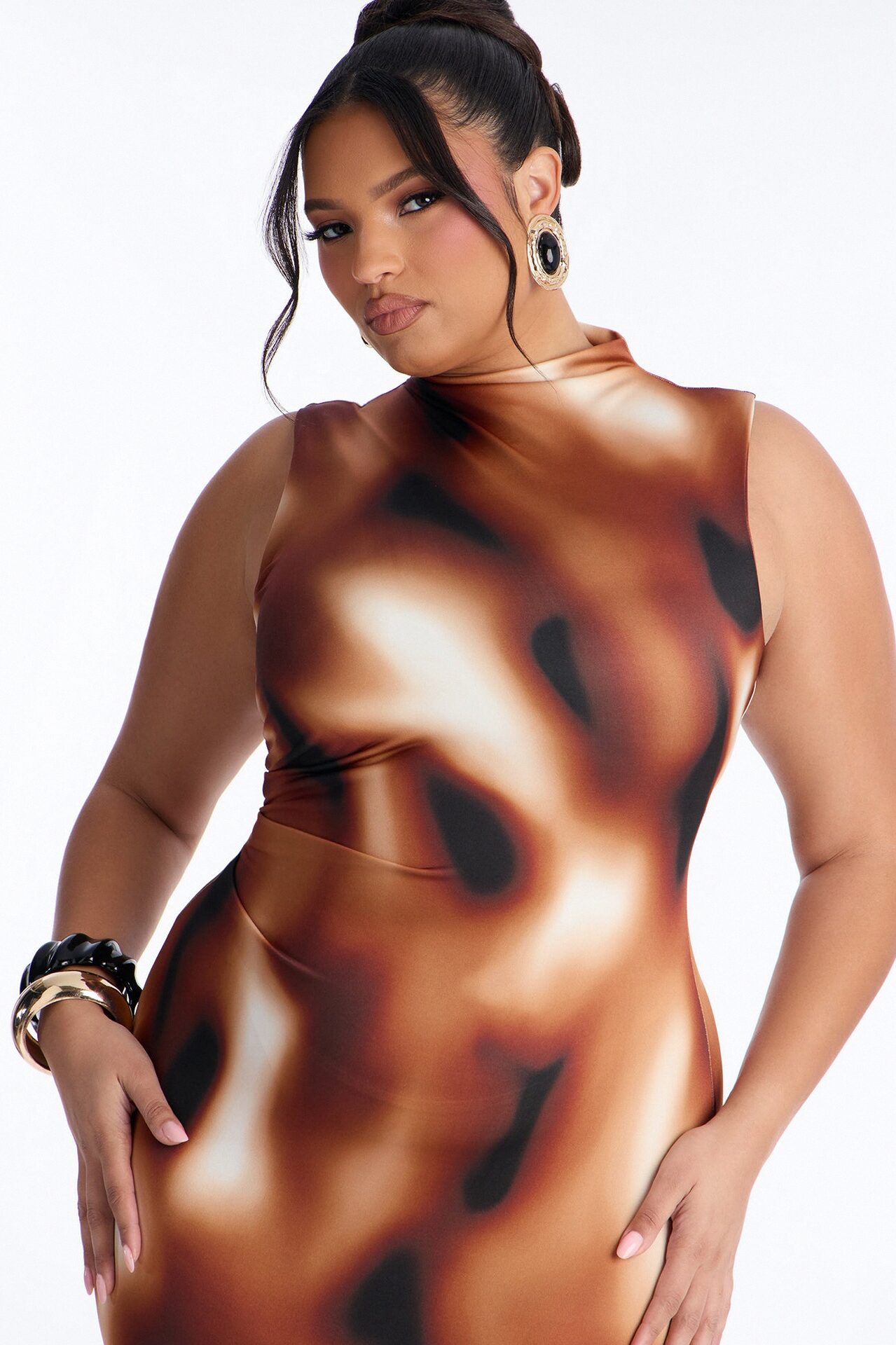 Zuri Tie Die Midi Dress - Brown/combo