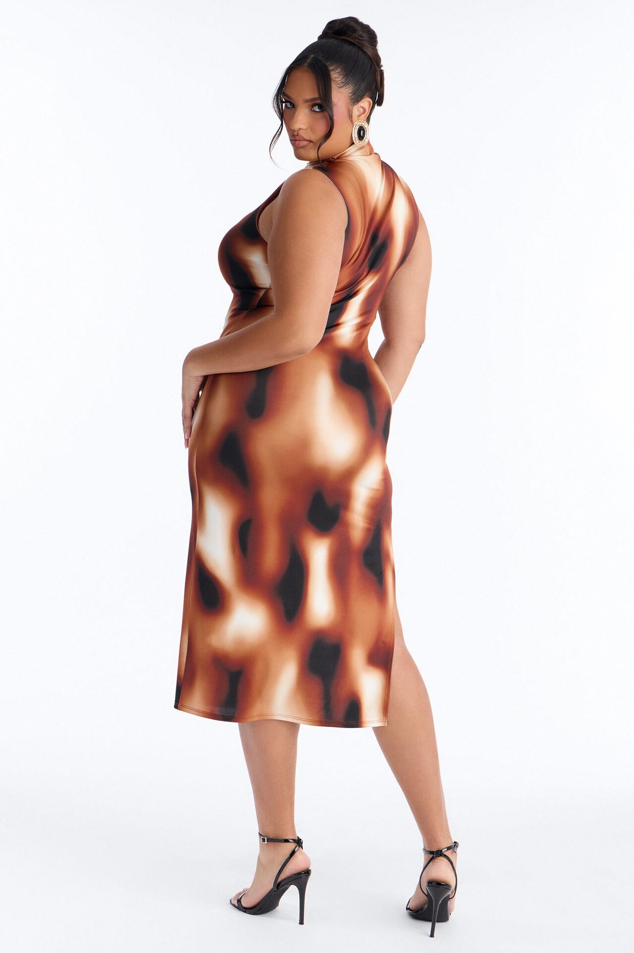Zuri Tie Die Midi Dress - Brown/combo