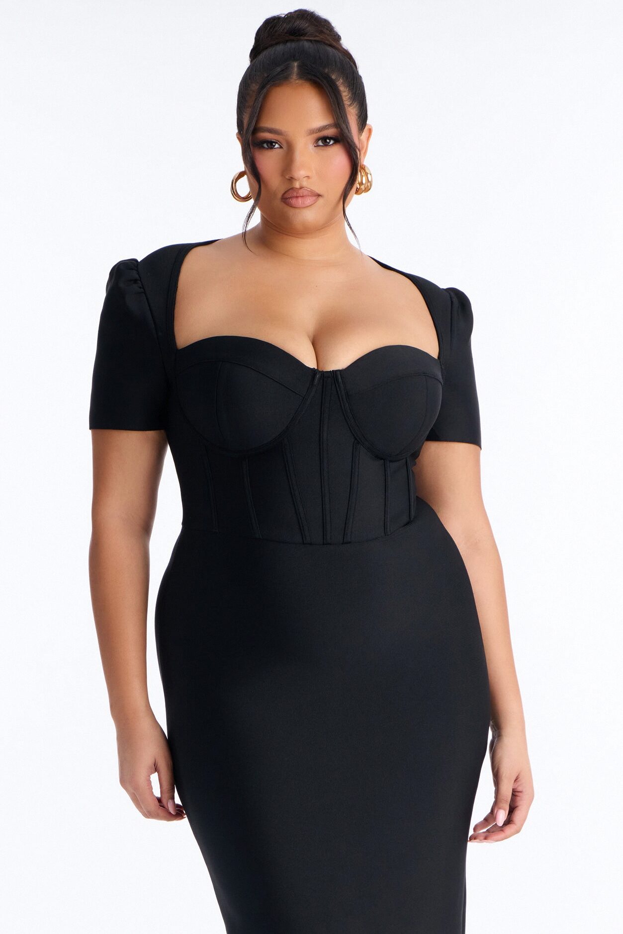 Lea Corset Bandage Midi Dress - Black