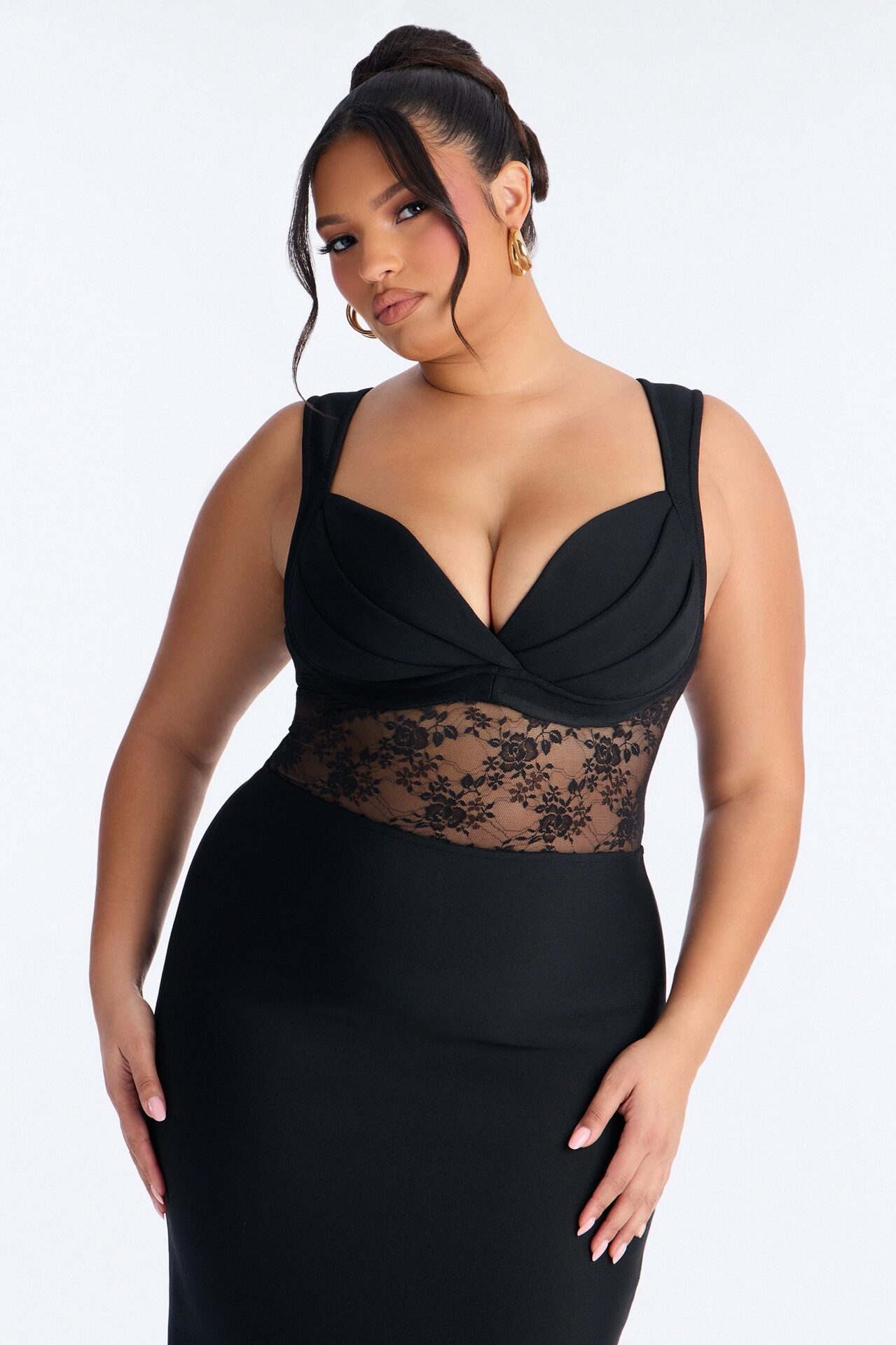 Freya Lace Bandage Gown - Black