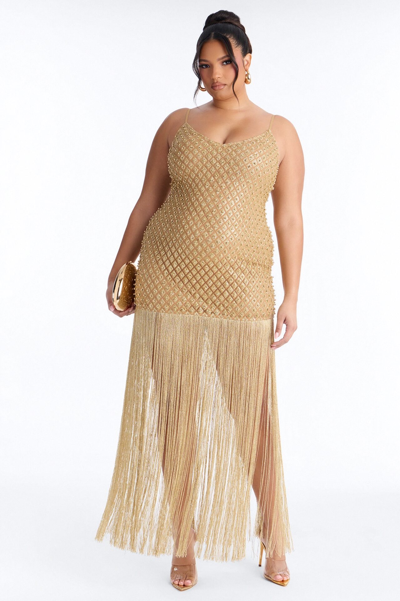 Roxi Fringe Maxi Dress - Gold
