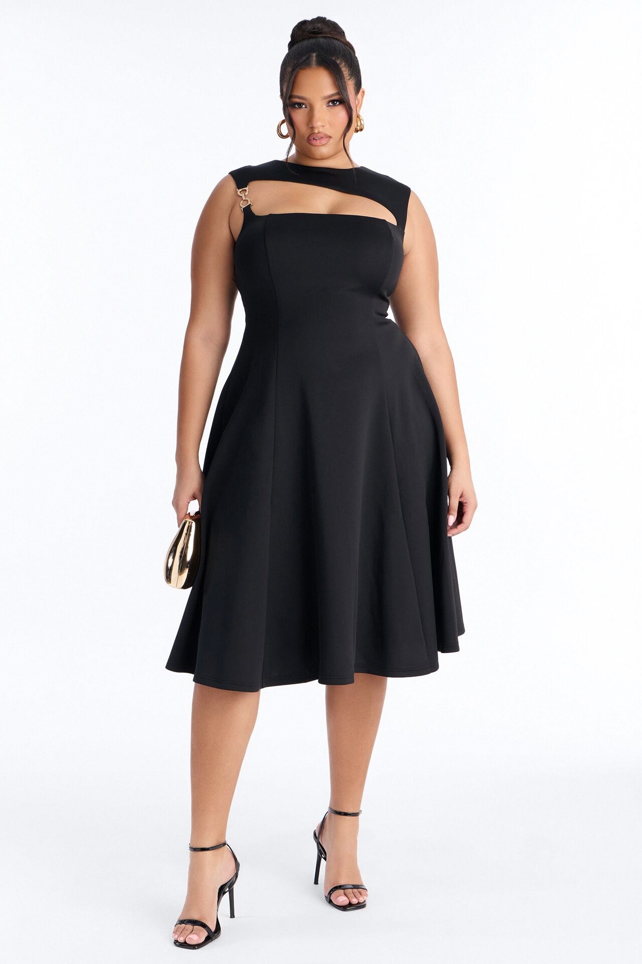 Mallie A Line Midi Dress - Black