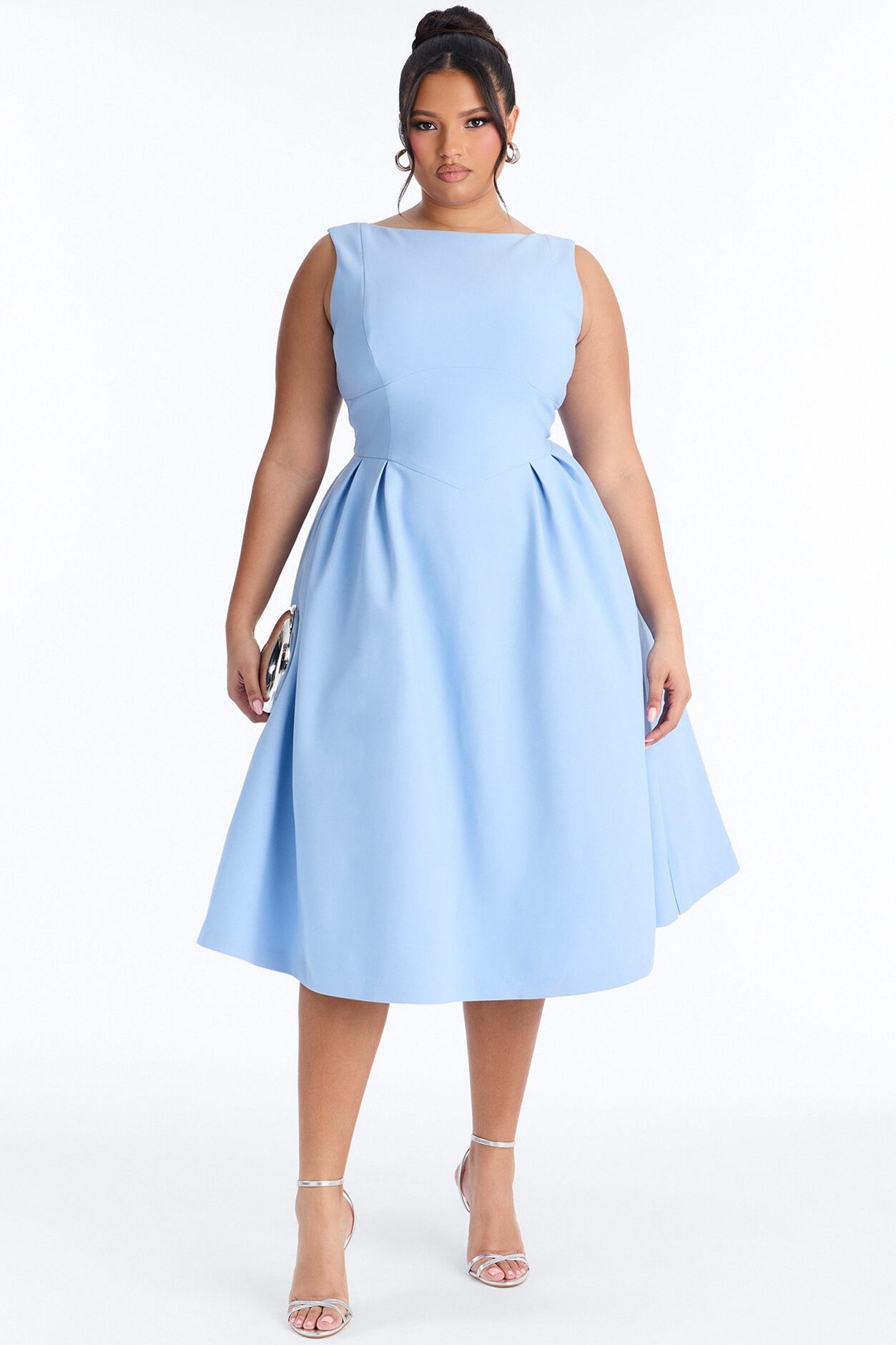 Anika Pleated Midi Dress - Blue
