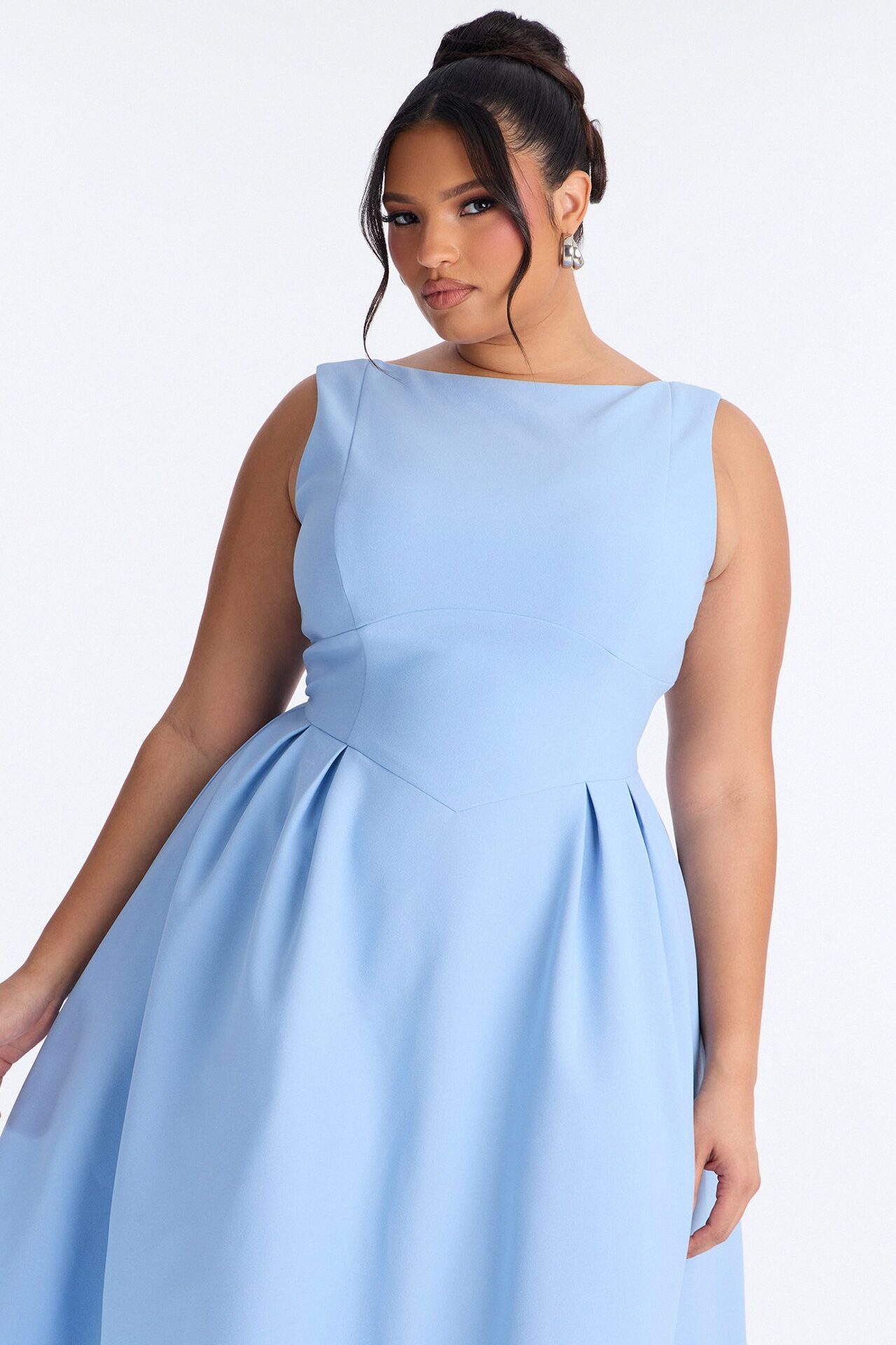 Anika Pleated Midi Dress - Blue