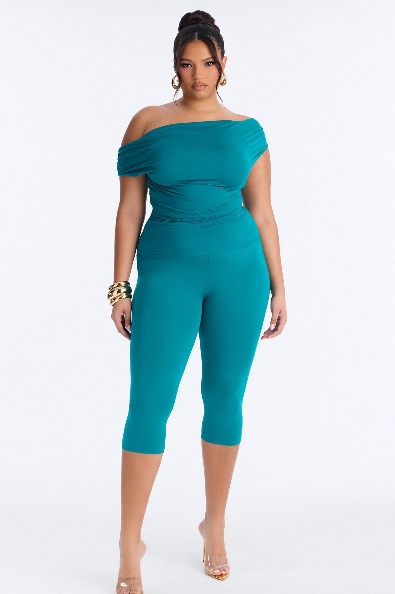 Havana Off Shoulder Capri Pant Set - Teal