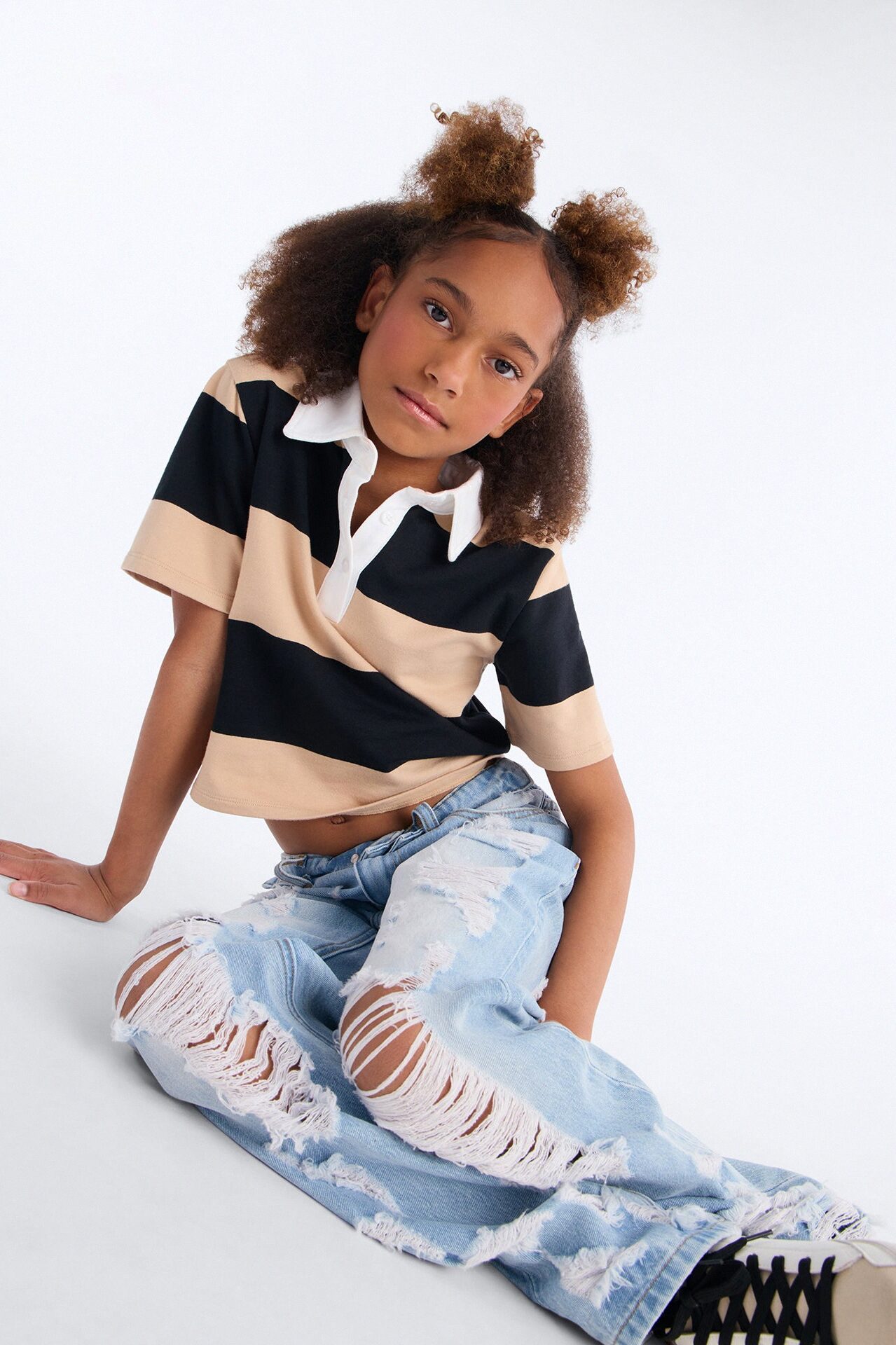 Mini Summer Fling Destroyed Foldover Baggy Jean - Light Wash