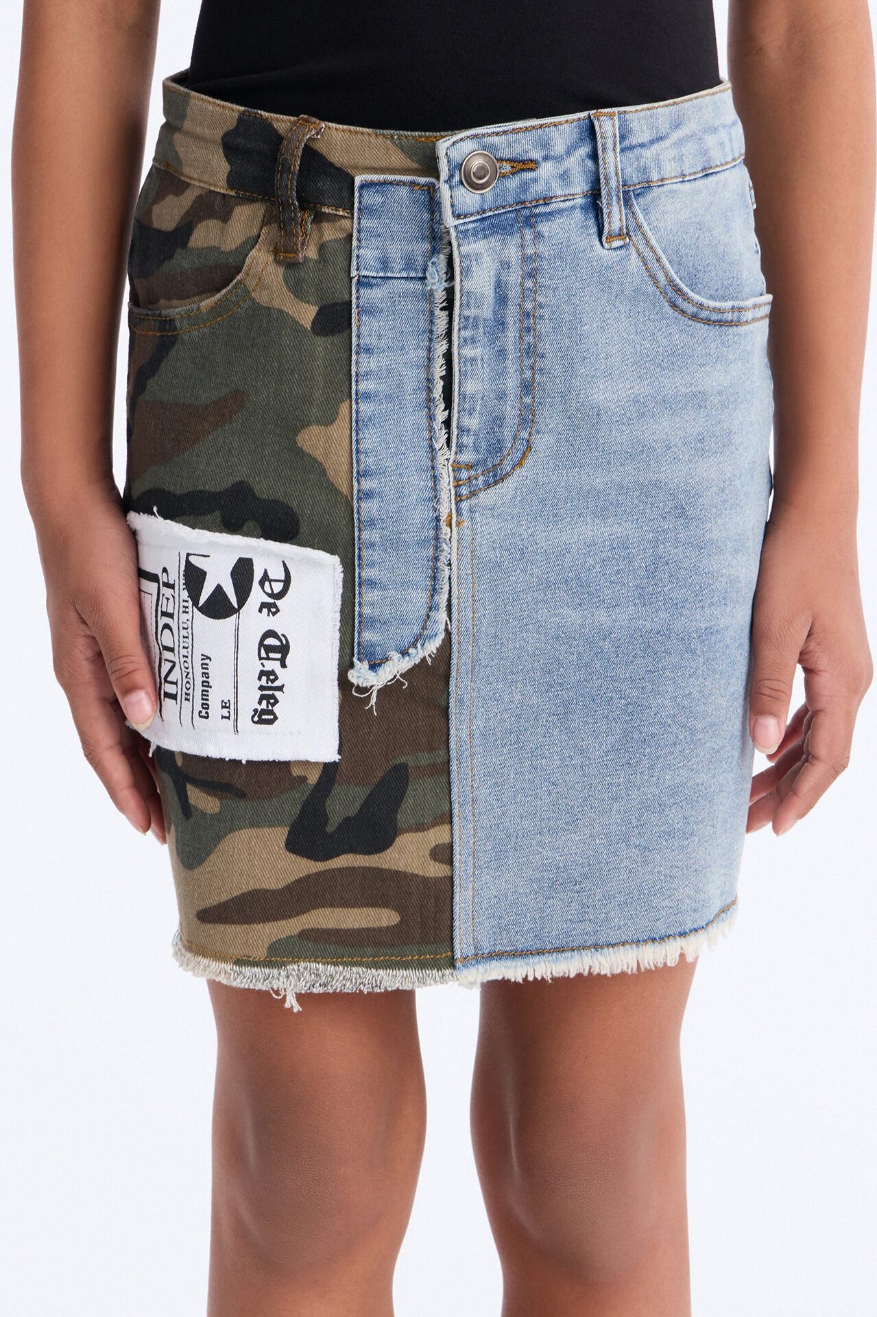 Mini Look At Me Camo Denim Skirt - Medium Wash