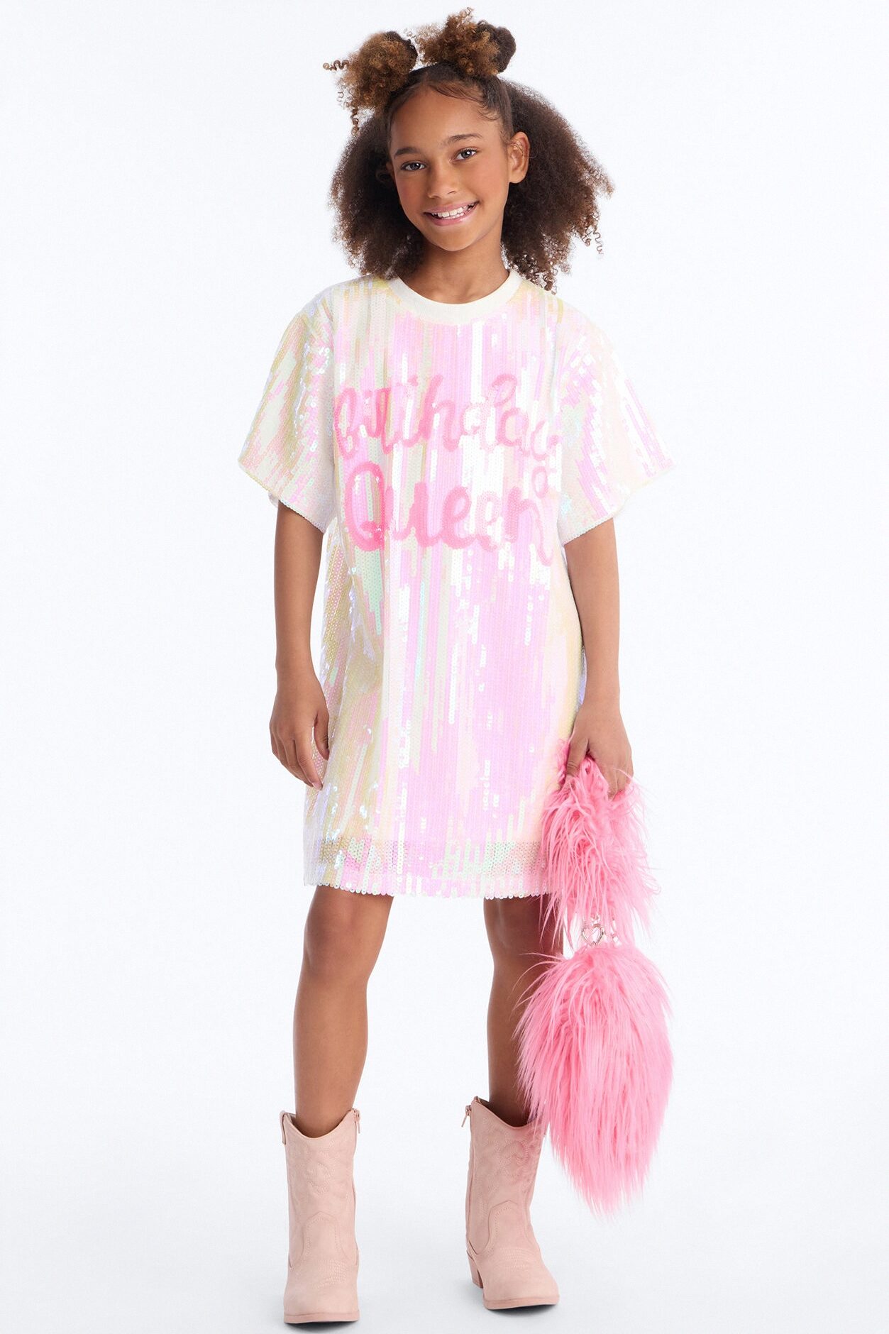 Mini Always The Birthday Queen Sequin Shirt Dress - White