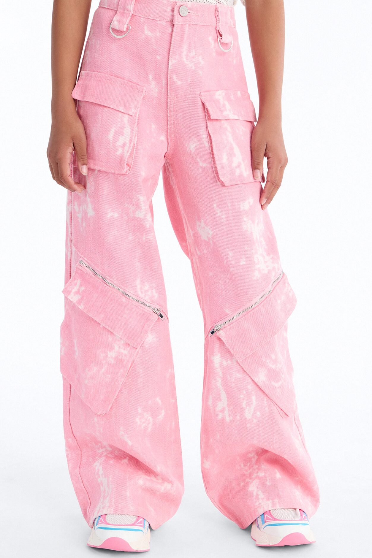 Mini Making Moves Tie Dye Wide Leg Cargo Jeans - Pink