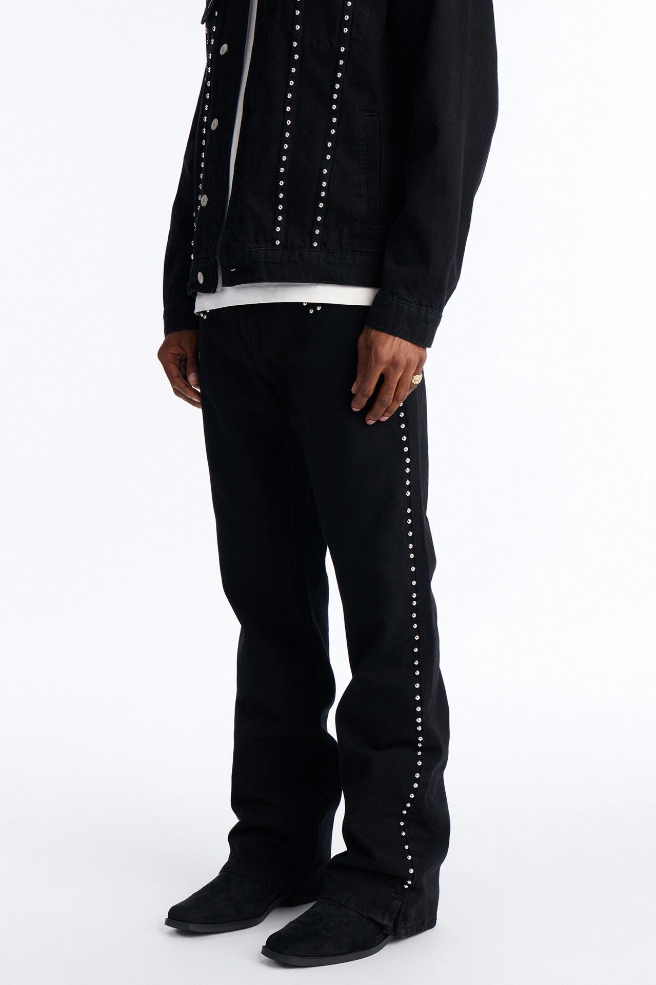 Stacked Slim Flare Iron Outlaw Slit Jean - Black