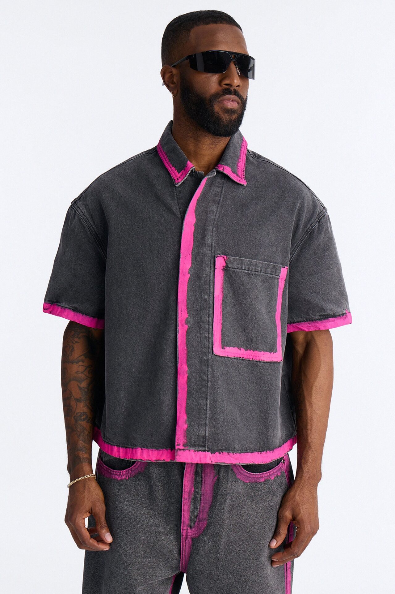 Cropped In My Aura Button Up Shirt - Black Wash