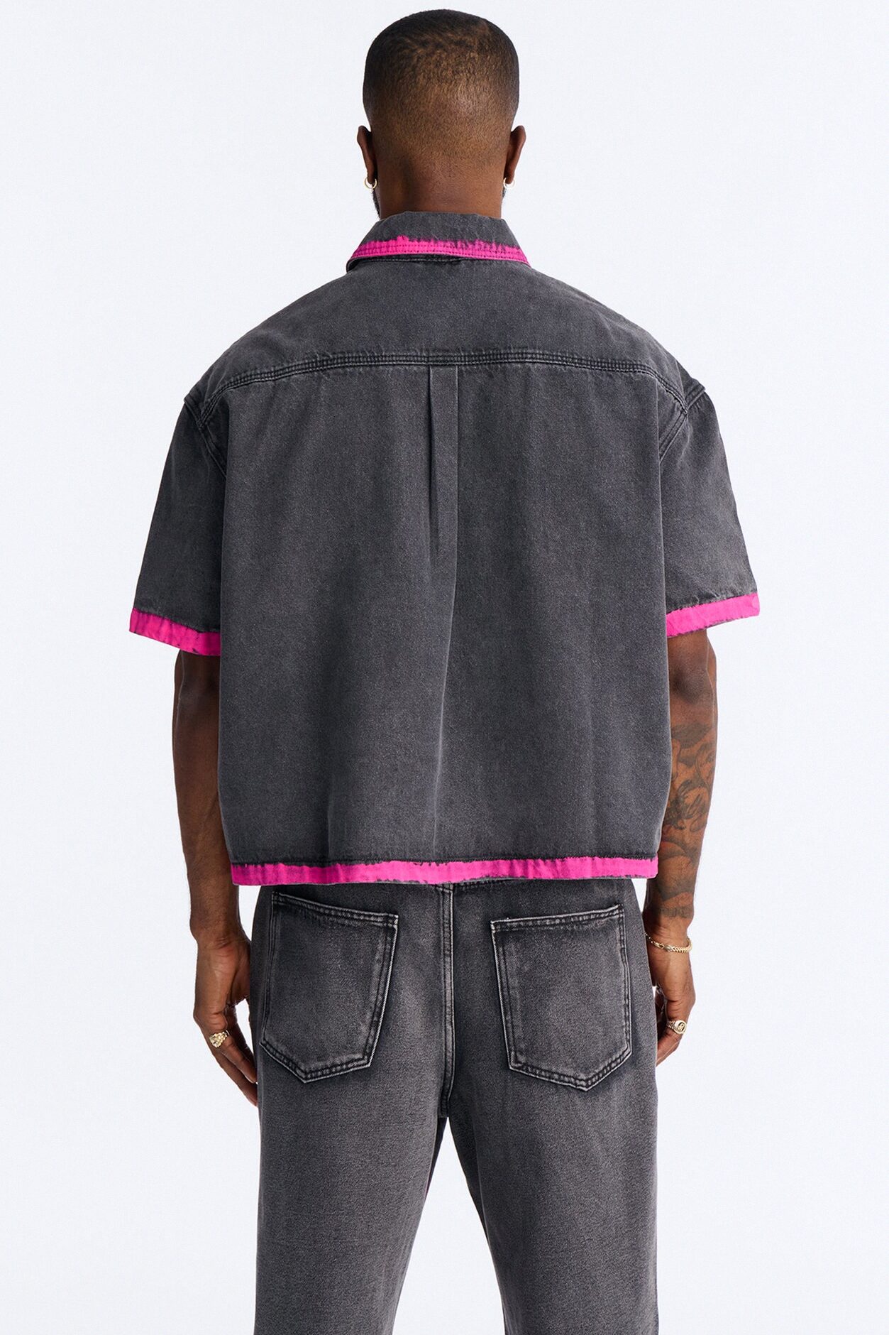 Cropped In My Aura Button Up Shirt - Black Wash