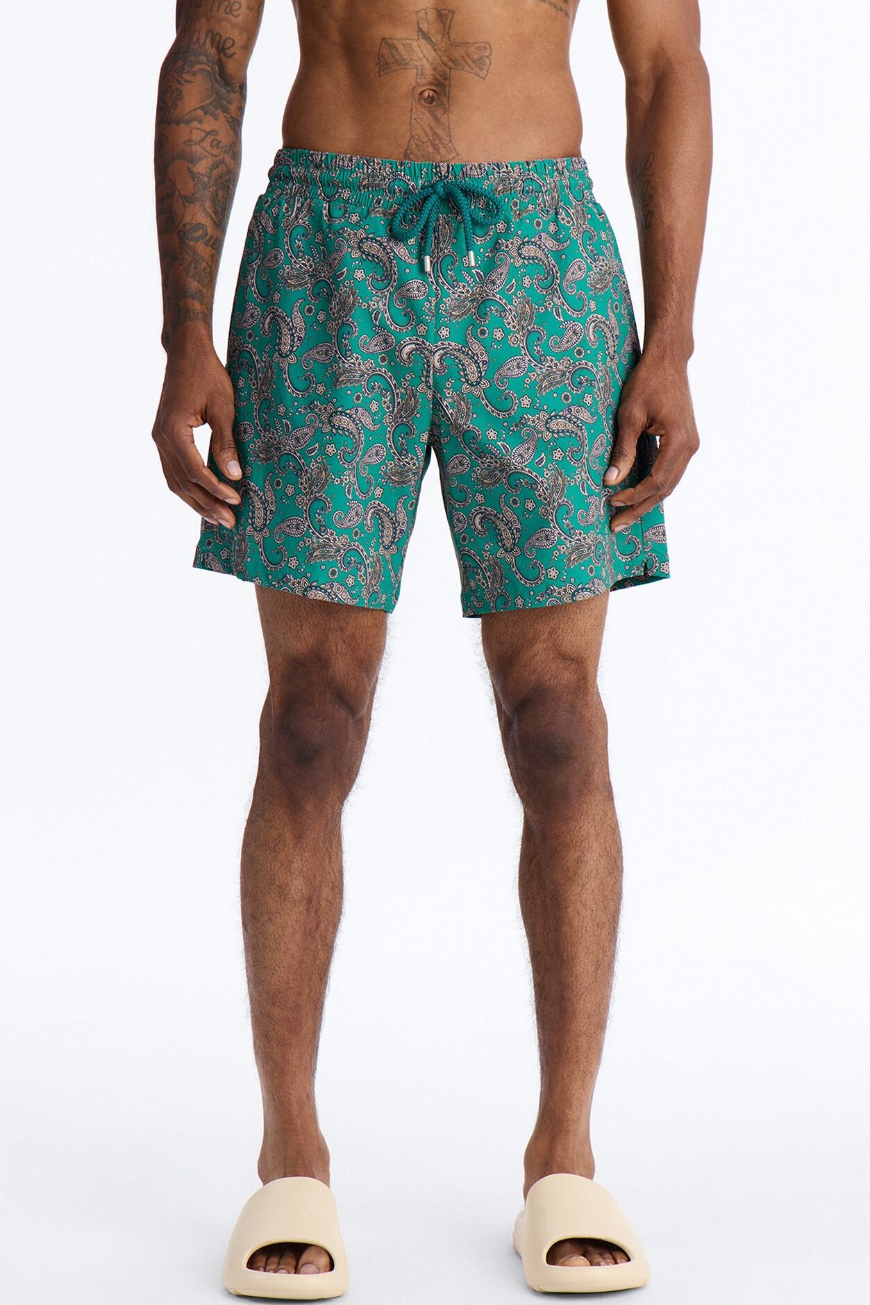 Paisley Elevated Printed Swim Trunk 7″ - Teal