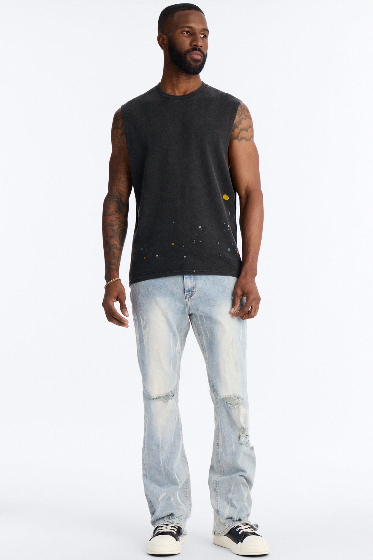 Lava Fall Paint Splatter Muscle Tee - Black