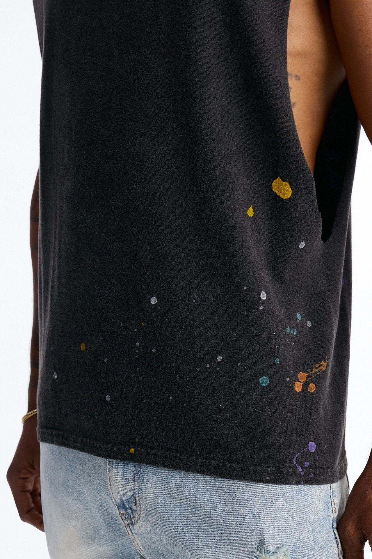 Lava Fall Paint Splatter Muscle Tee - Black