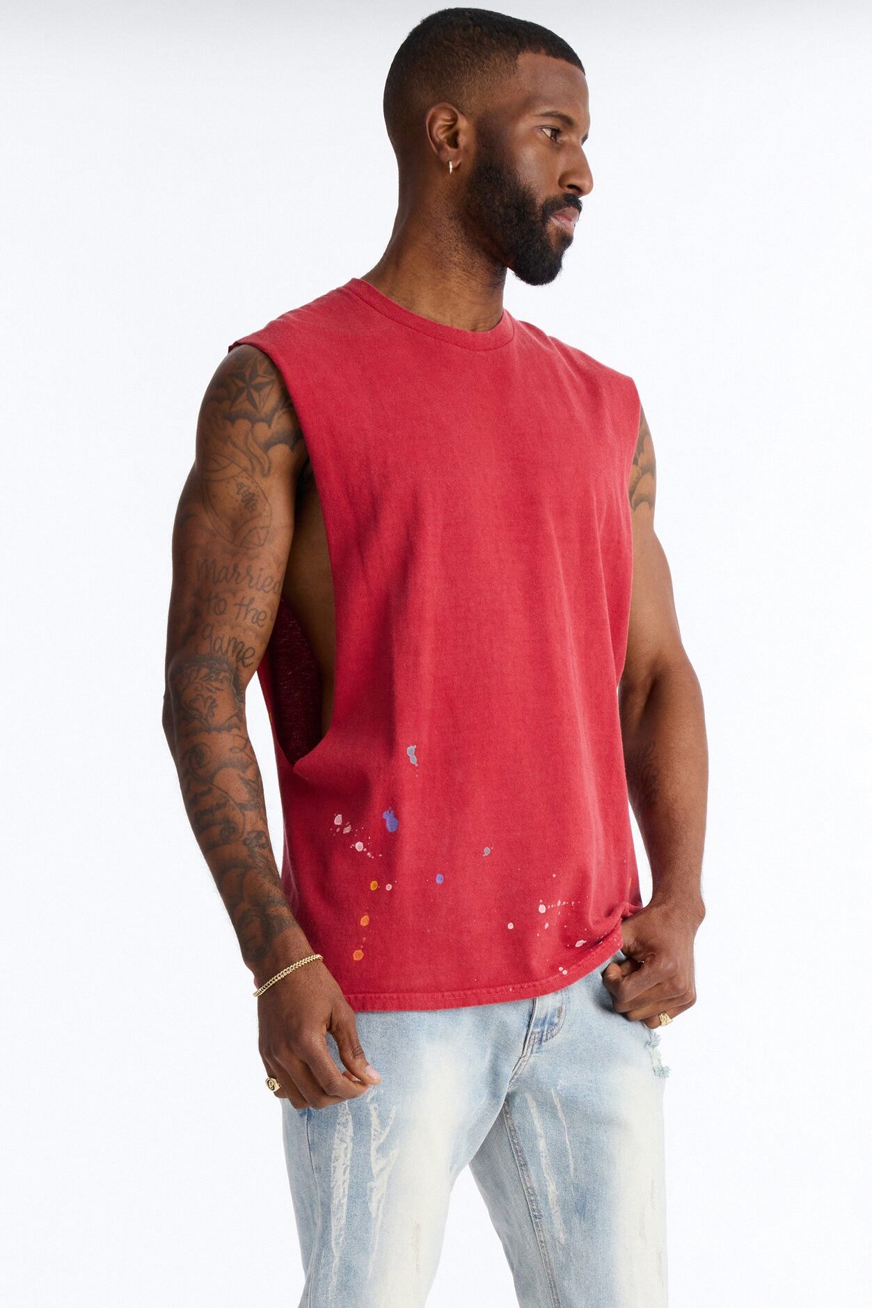 Lava Fall Paint Splatter Muscle Tee - Red