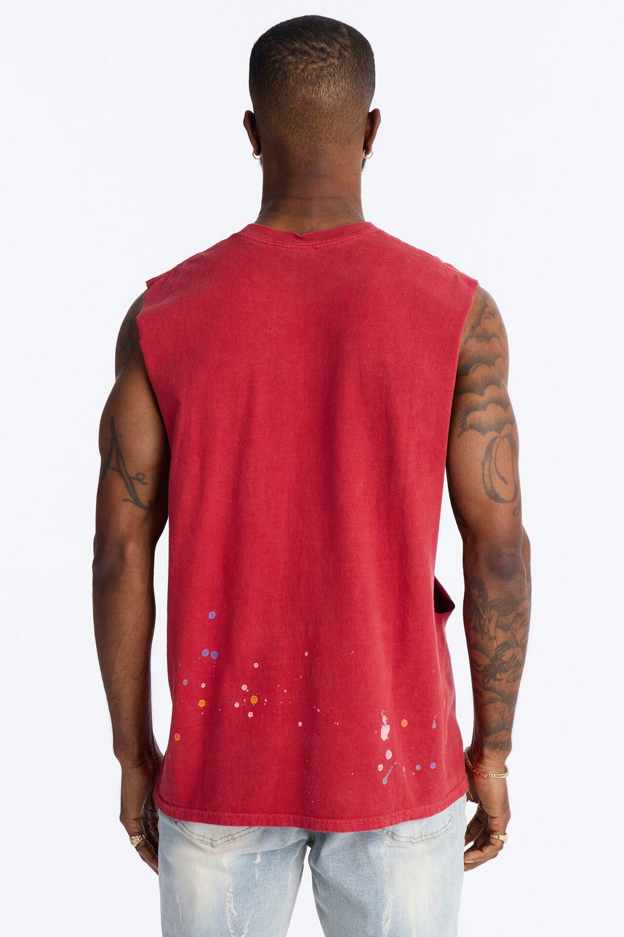 Lava Fall Paint Splatter Muscle Tee - Red