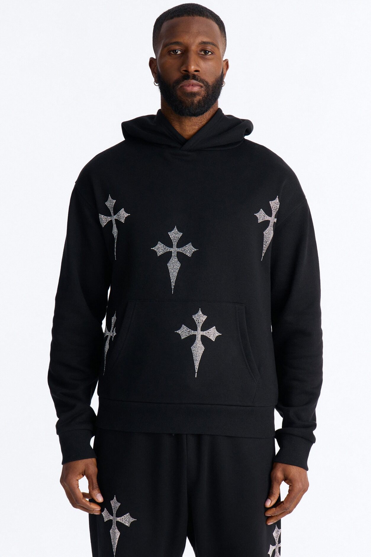 Faith By The Cross Rhinestones Oversized Hoodie - Black