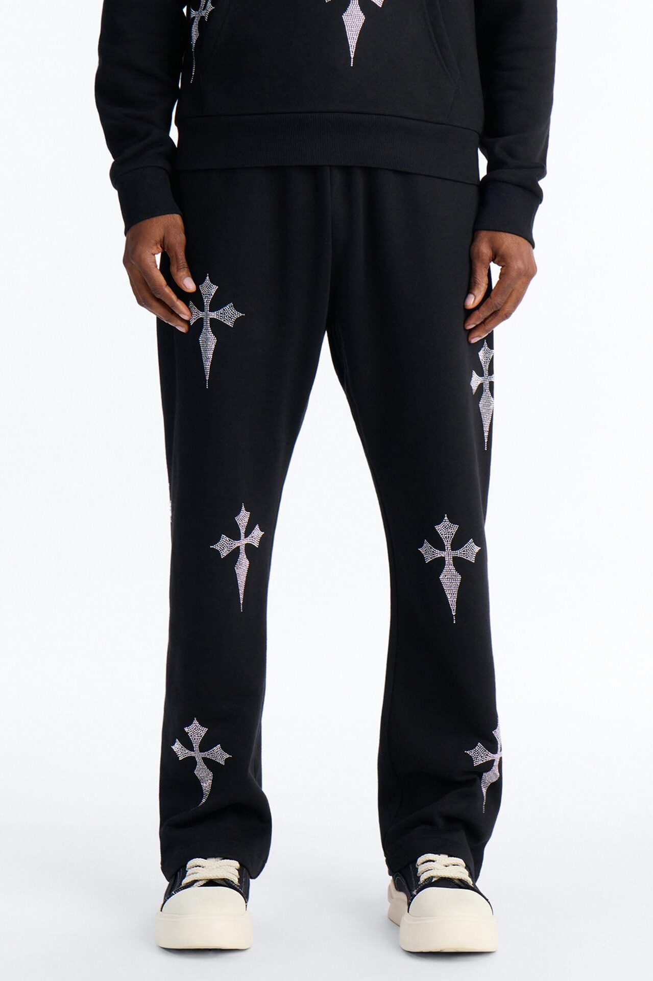 Faith By The Cross Rhinestones Sweatpants - Black
