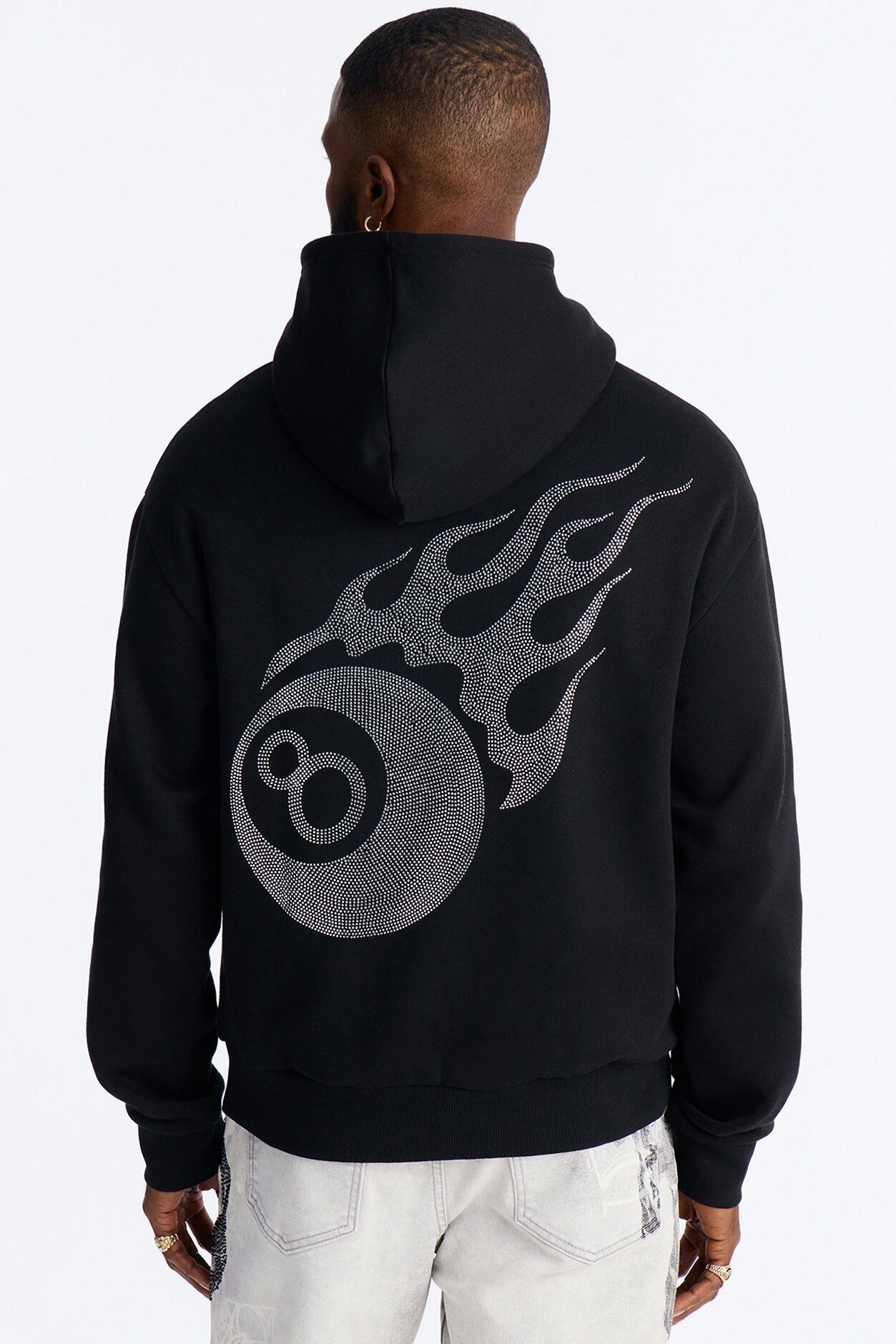 Eightball Rhinestones Oversized Hoodie - Black