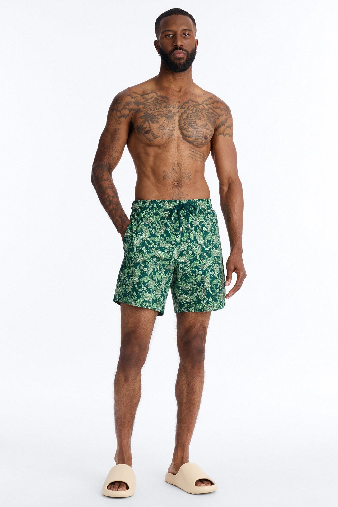 Paisley Elevated Printed Swim Trunk 7″ - Green